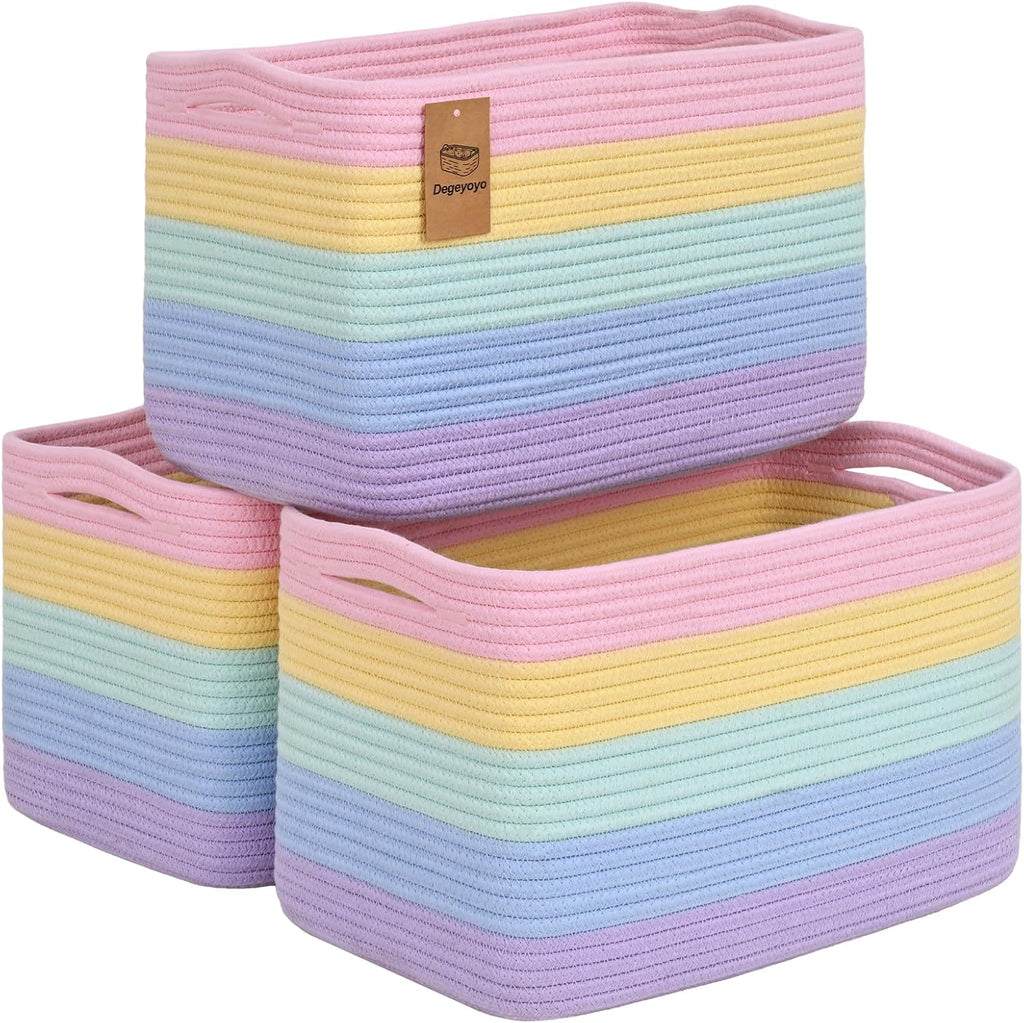 Boho Black Woven Basket — 15" — Pastel Rainbow