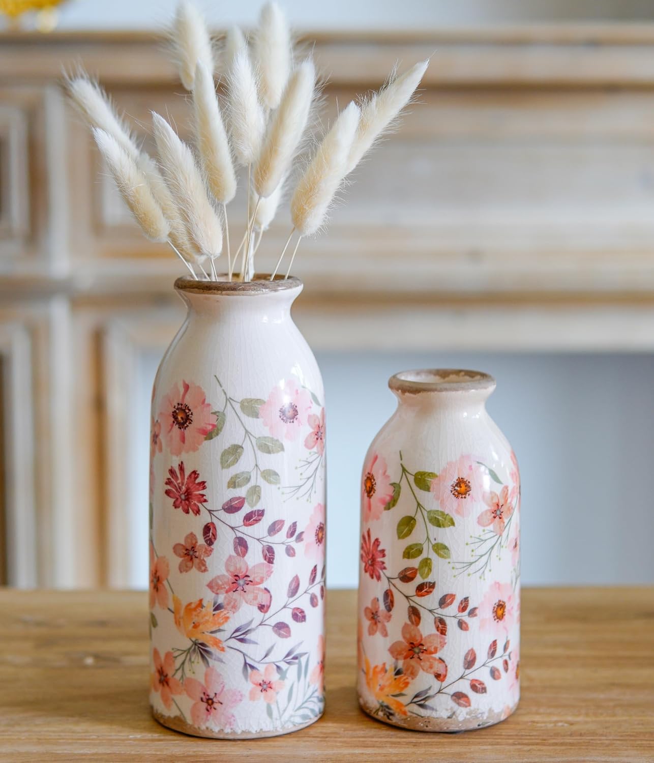 Vintage Farmhouse Green Flower Vase — Set of 3 — Colorful Daisy