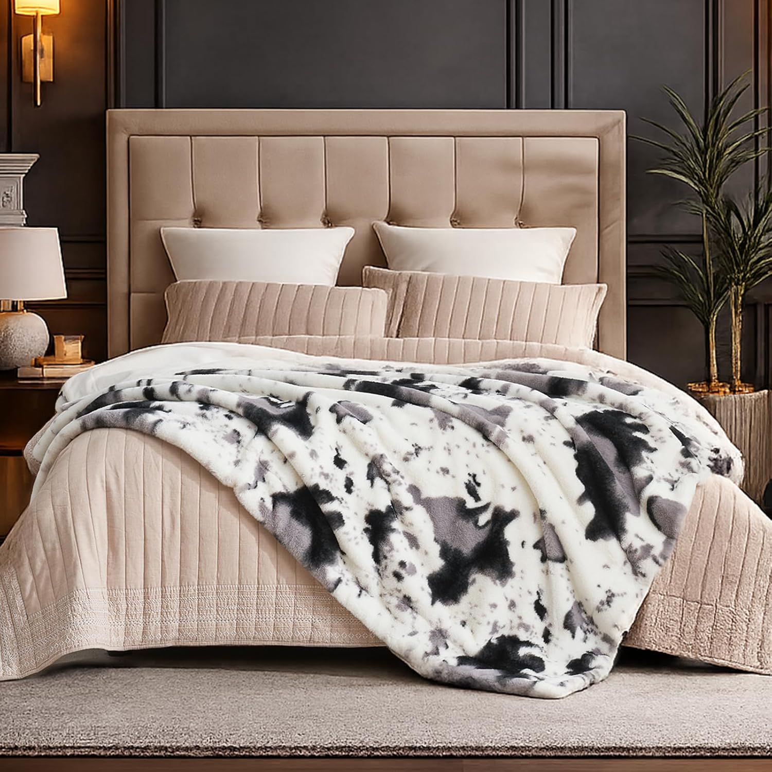 Black Throw Pillow — 50" — Black&grey Cow