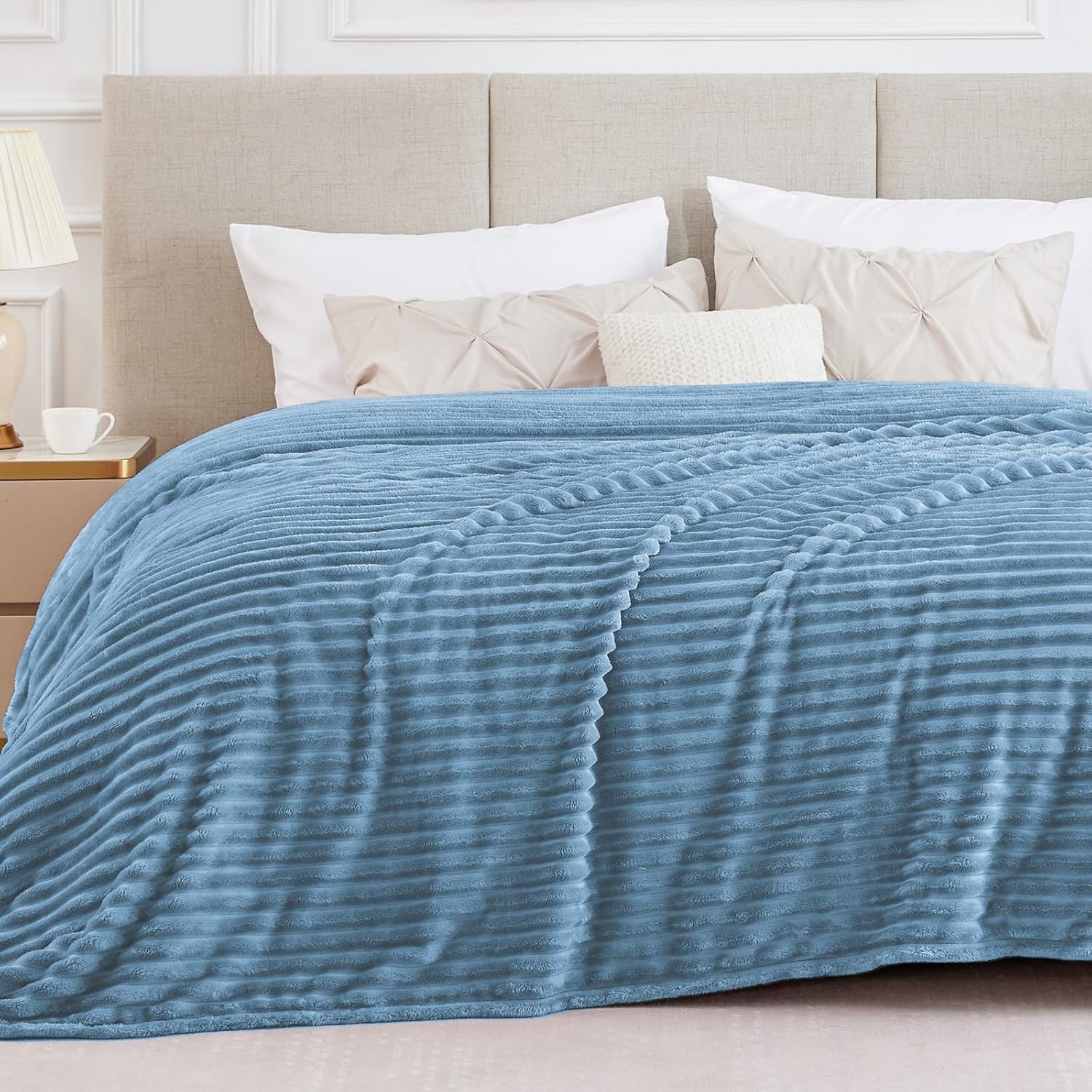 Beige Throw Pillow — 50" — Light Blue