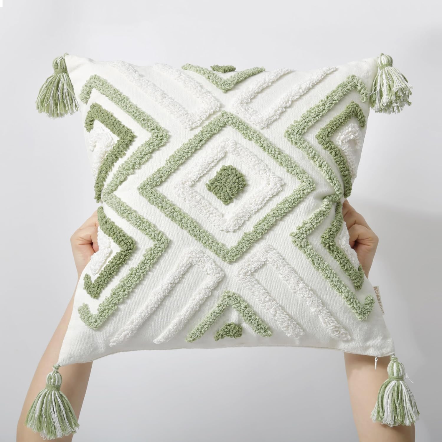 Tufted Boho Beige Throw Pillow Cover — 18" - View 3