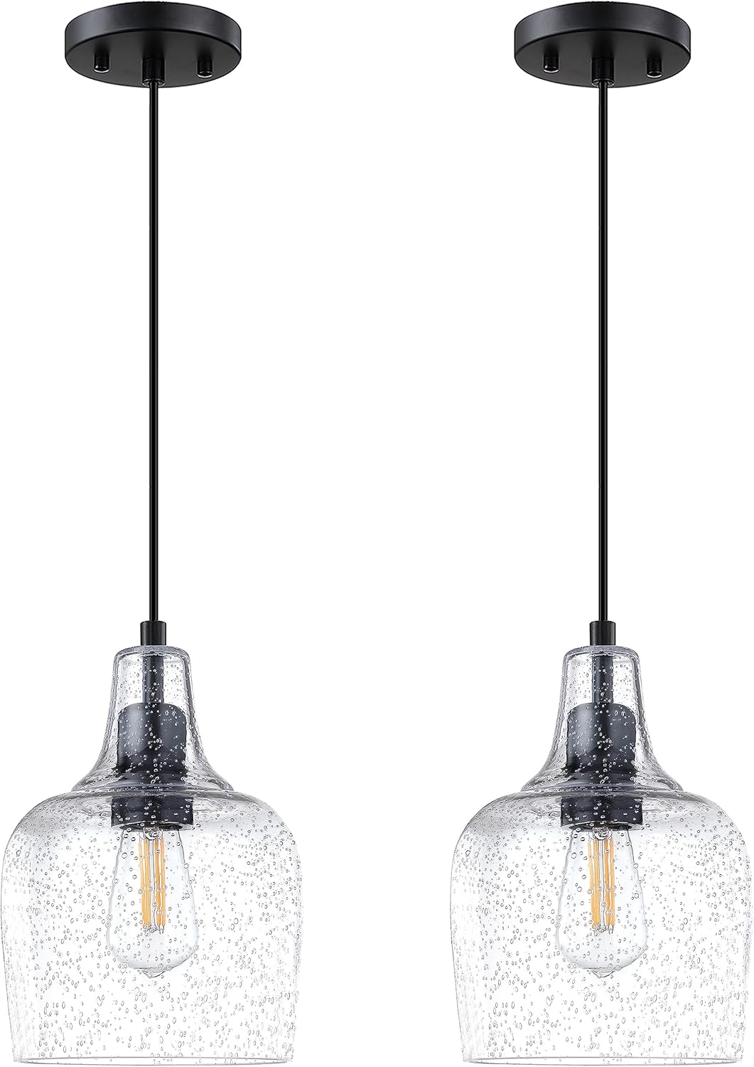 Farmhouse Black Ceiling Light — 1-Light — Clear Seeded Glass Black 2 Pack