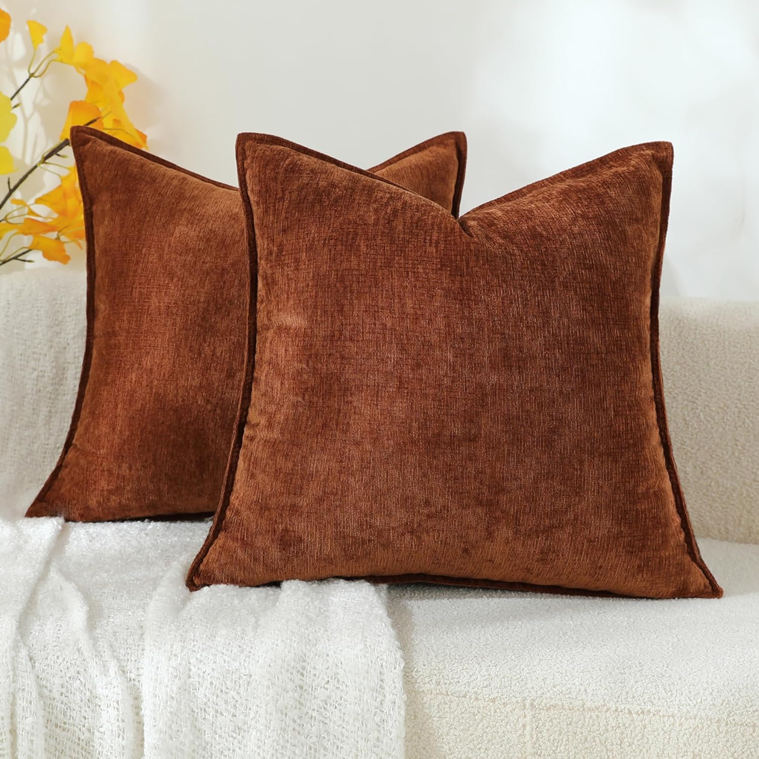 Chenille Beige Throw Pillow Cover — 20" — 20" x 20" (Pack of 2)