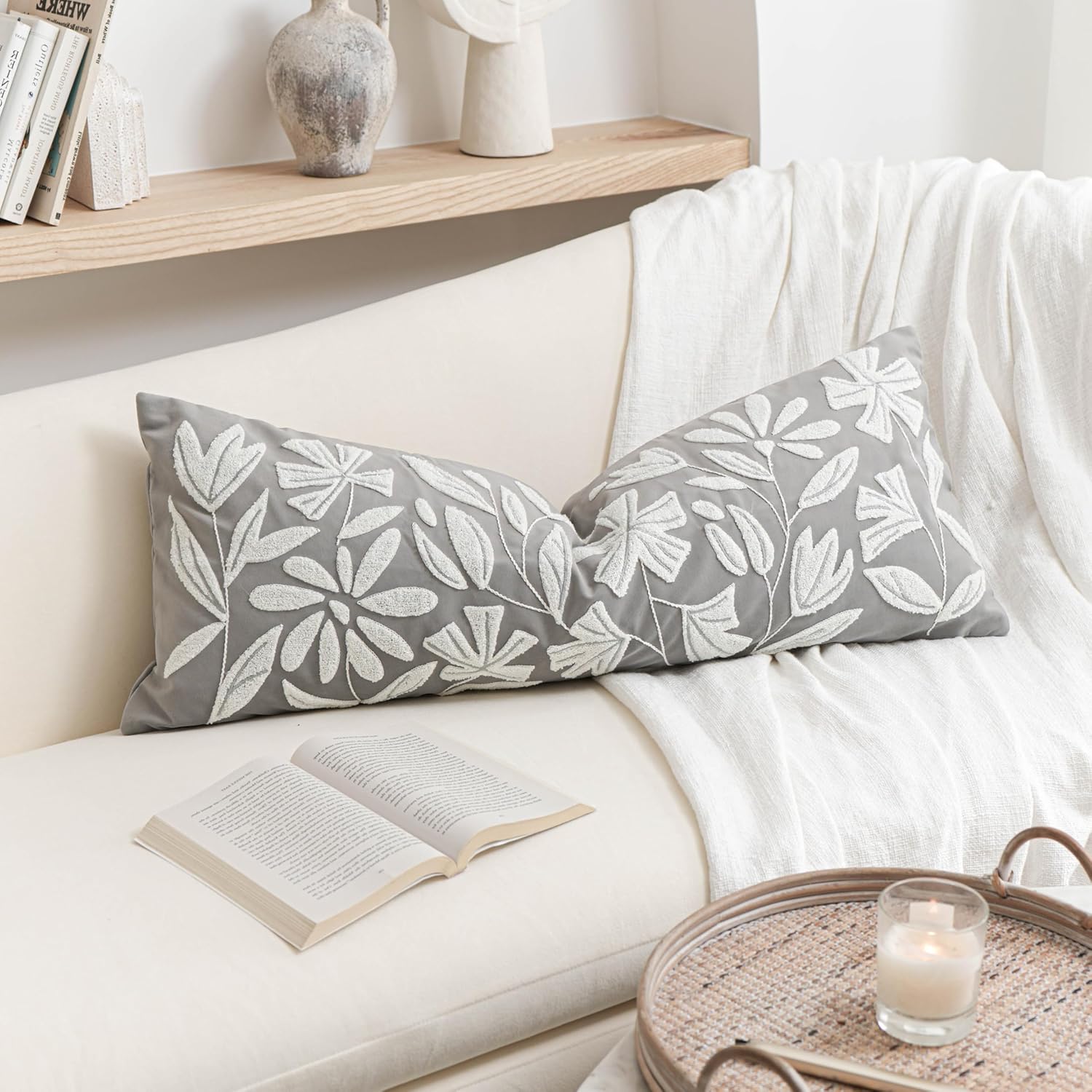 Lumbar Boho Beige Throw Pillow Cover — 20" — 36" x 14" (Pack of 1)