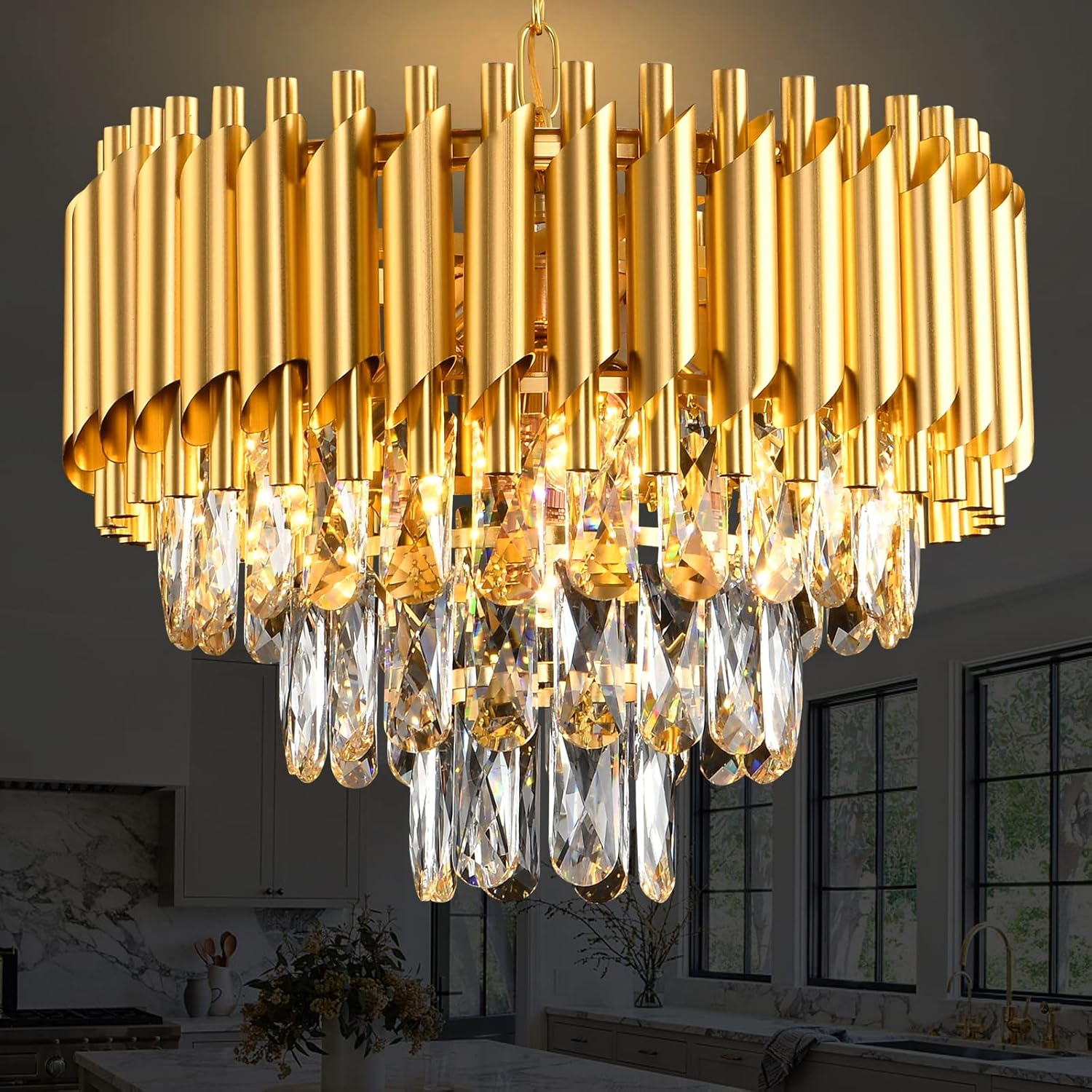 Round Luxe Black Chandelier — 5-Light — Gold