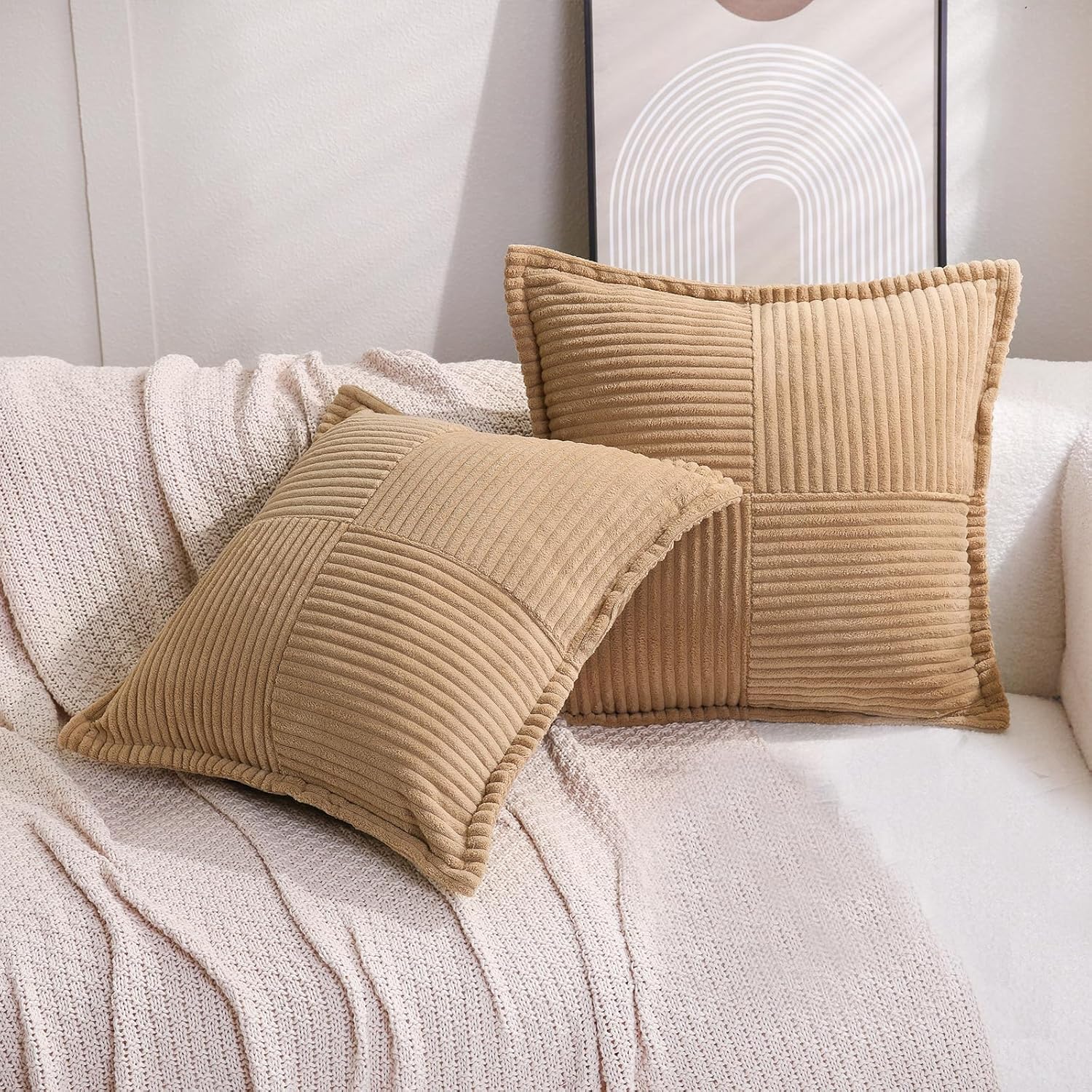 Boho Beige Throw Pillow Cover — 18" — 16" x 16" (Pack of 2)