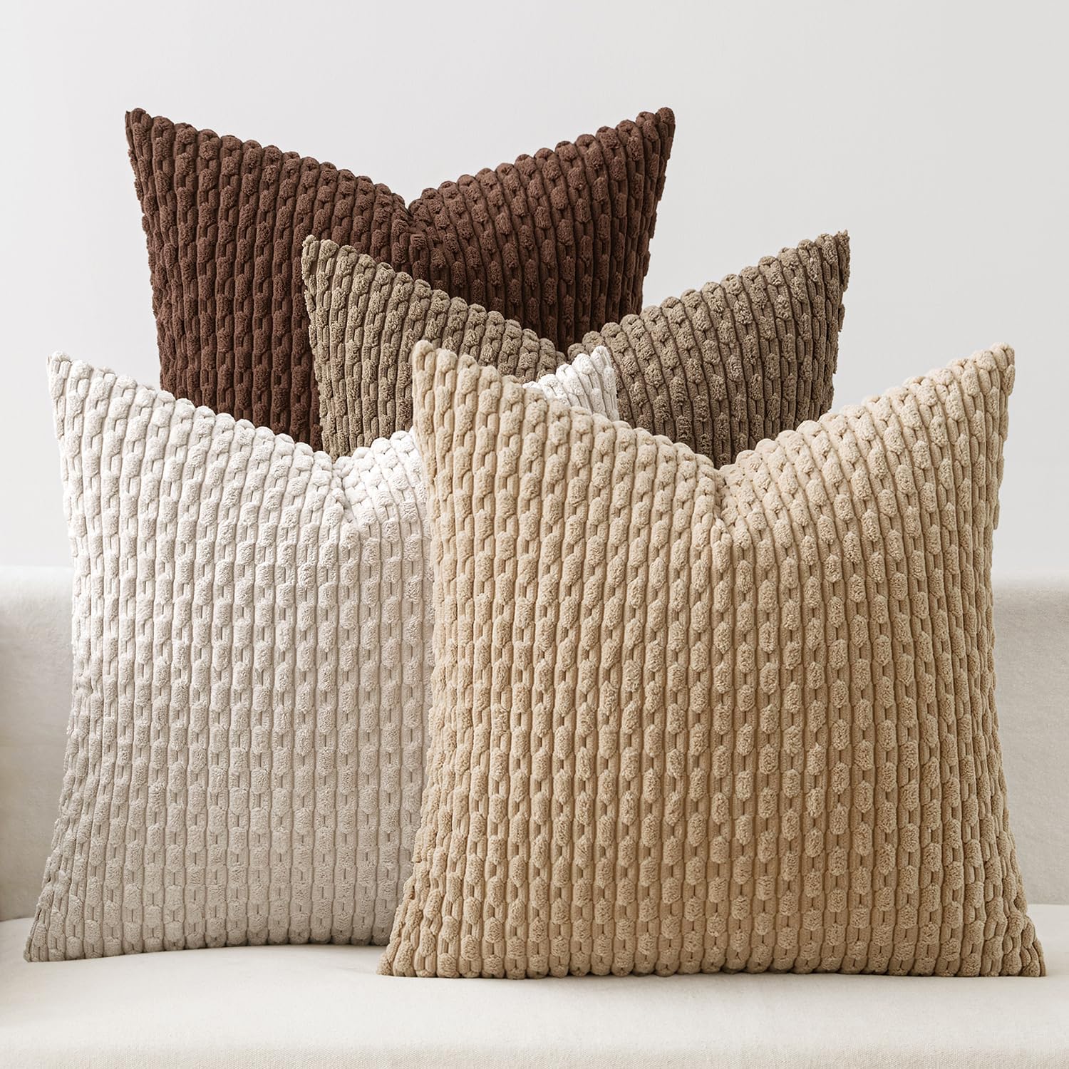 Boho Beige Throw Pillow Cover — 18" — 18" x 18" (Pack of 4)