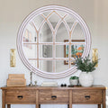 Round Farmhouse Wood Mirror — 36" — D - 36 in