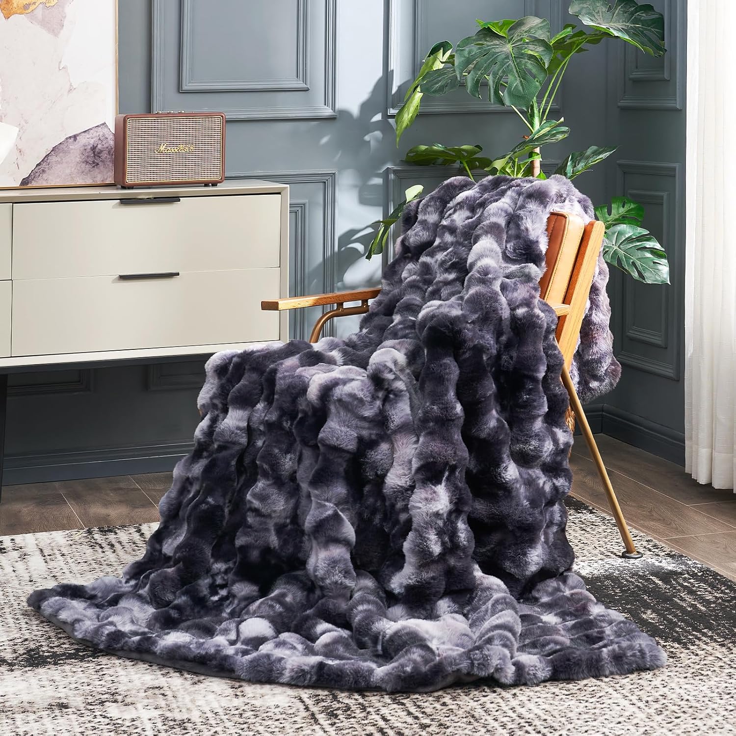 Beige Throw Pillow — 50" — Tie-dye Black
