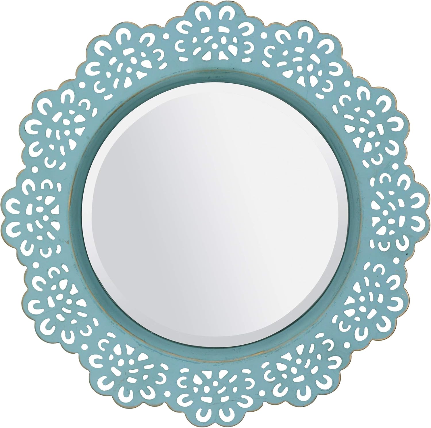 Round Farmhouse Blue Wall Mirror — 12.5" — Light Blue