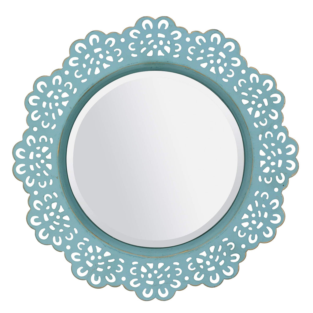 Round Farmhouse Blue Wall Mirror — 12.5"