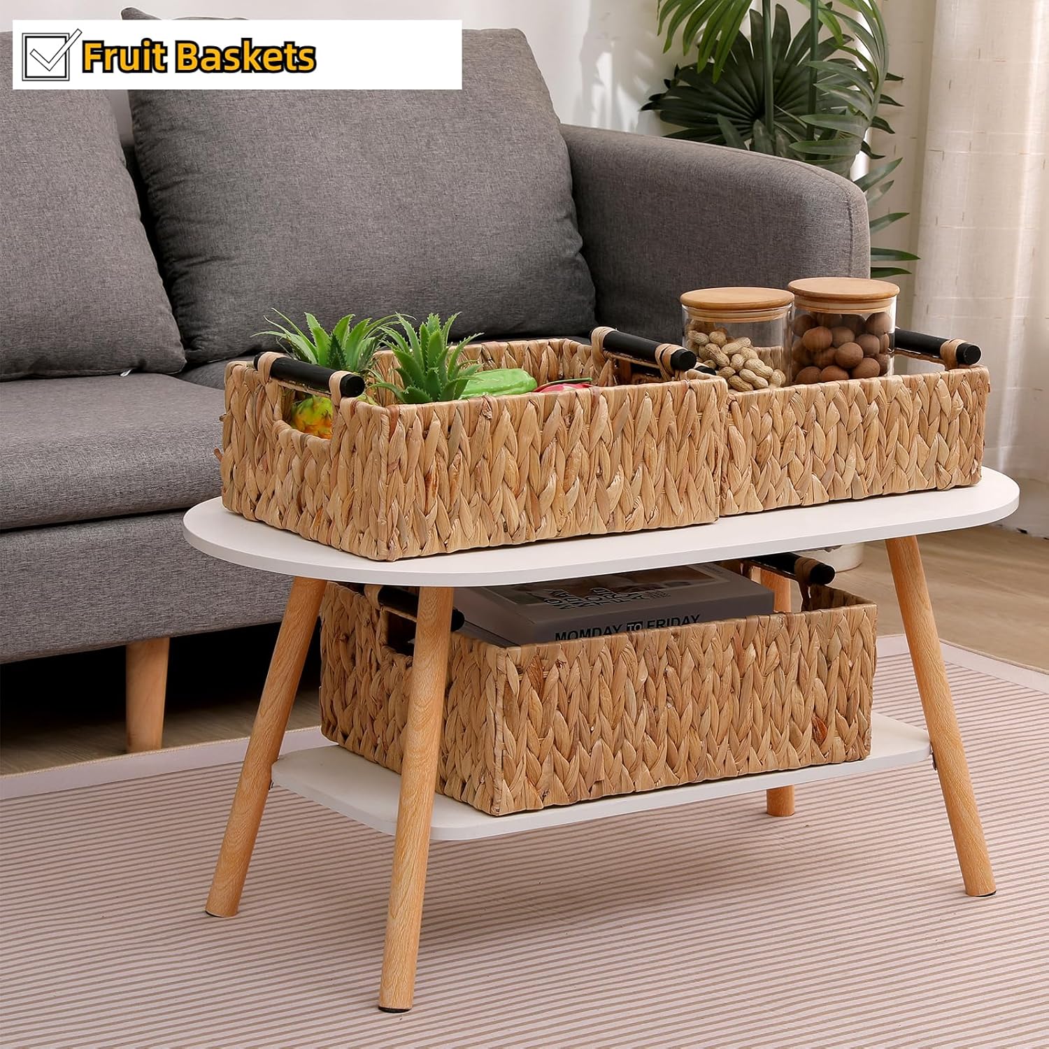 Handwoven Boho Wood Storage Bin - View 7
