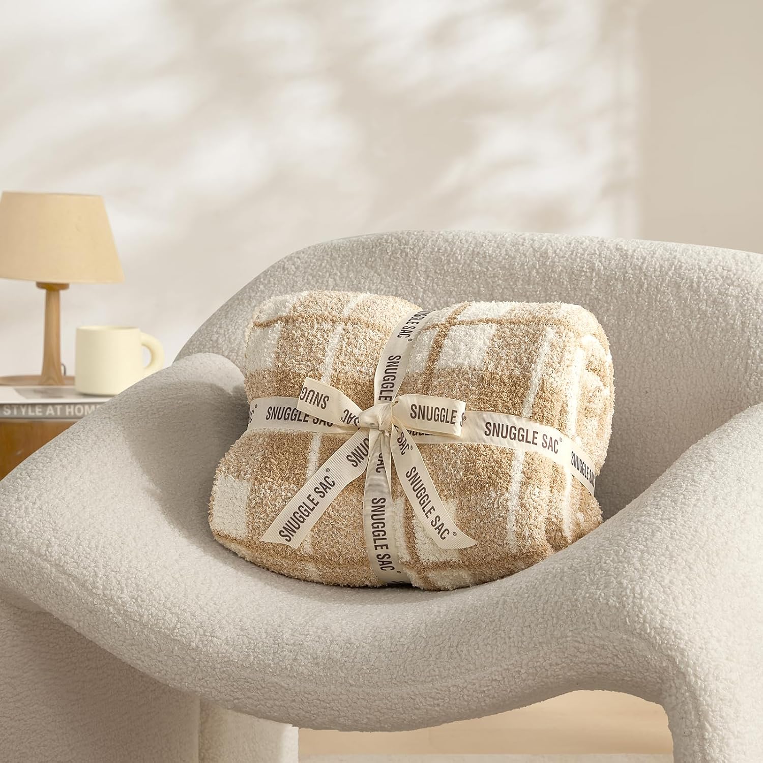 Knit Beige Throw Pillow — 50" - View 5