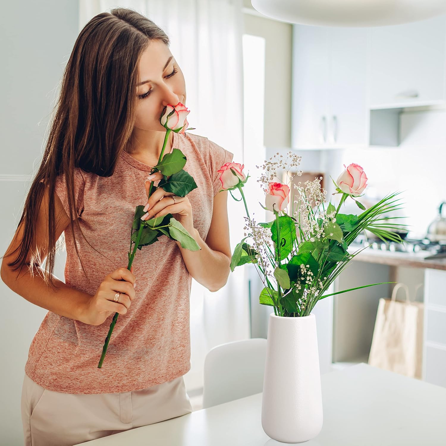 Modern Beige Flower Vase — 8" - View 7