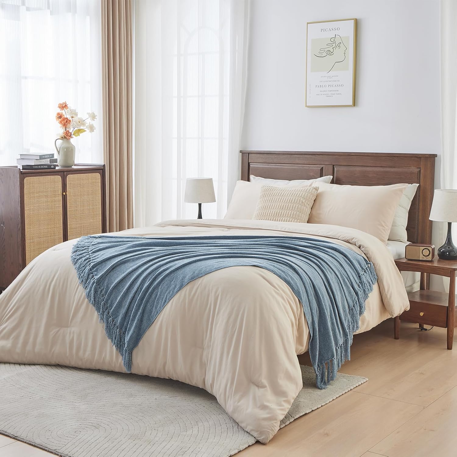 Chenille Boho Beige Throw Pillow — 50" - View 5