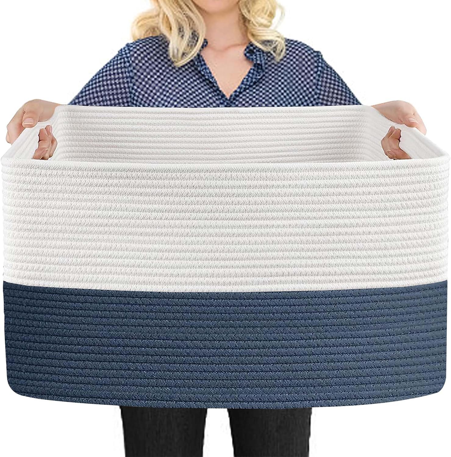 Boho Black Throw Pillow — 22" — White & Dark Blue