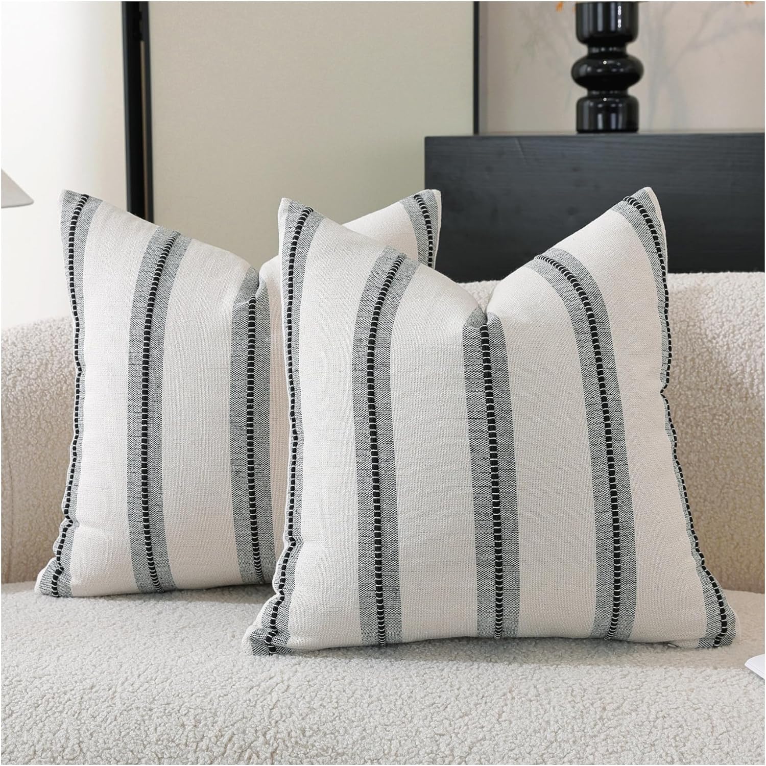 Boho Beige Throw Pillow Cover — 18" — Black