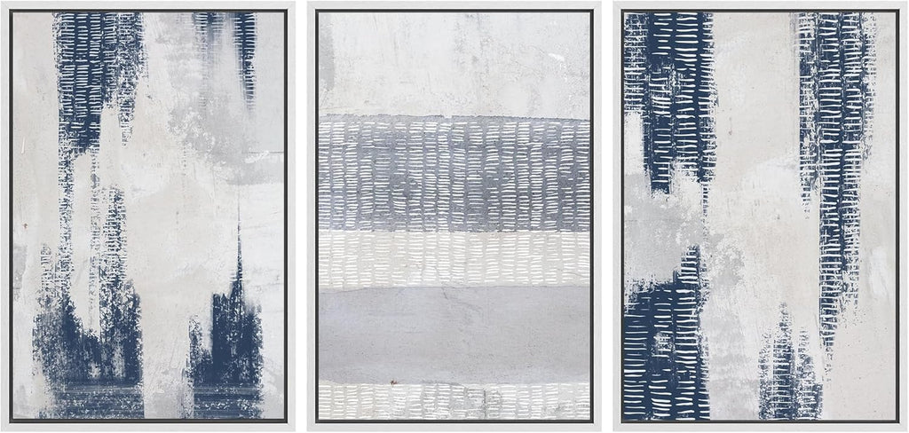 Framed Boho Fabric Wall Art — 24" — 16"x24"x3 Panels White