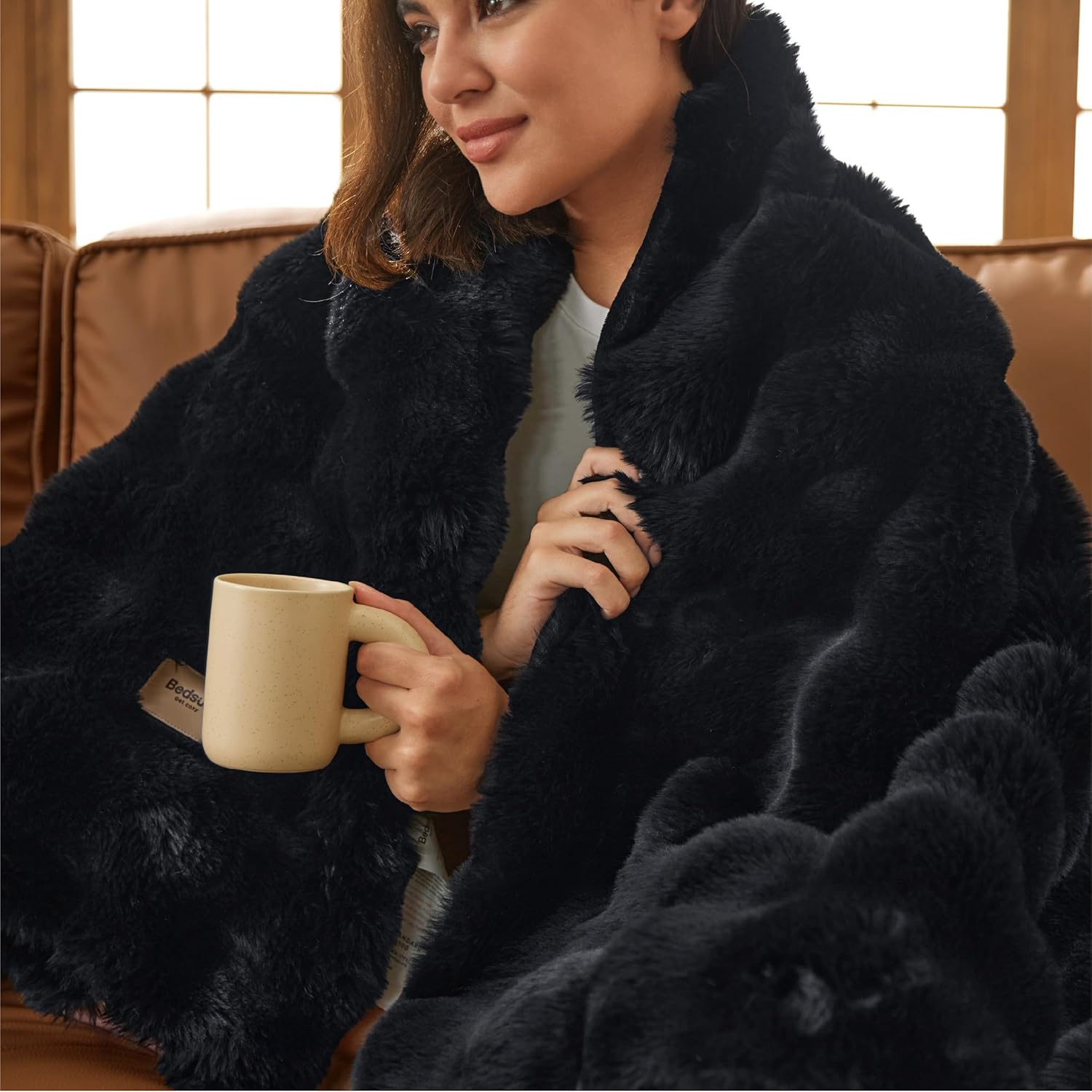 Beige Throw Pillow — 50" — Black