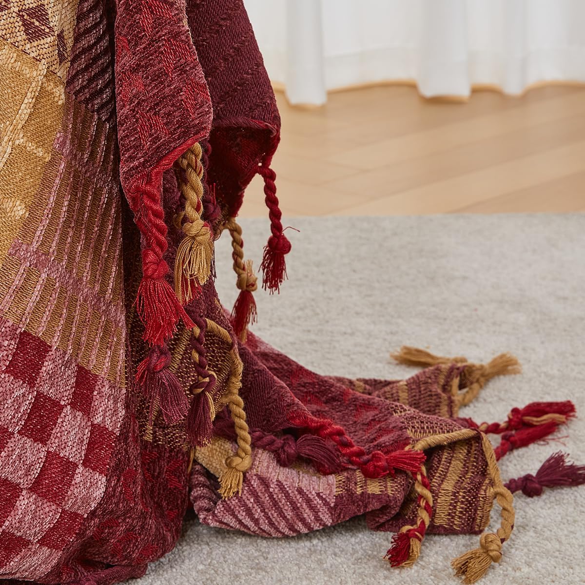 Chenille Boho Red Throw Pillow — 75" - View 2