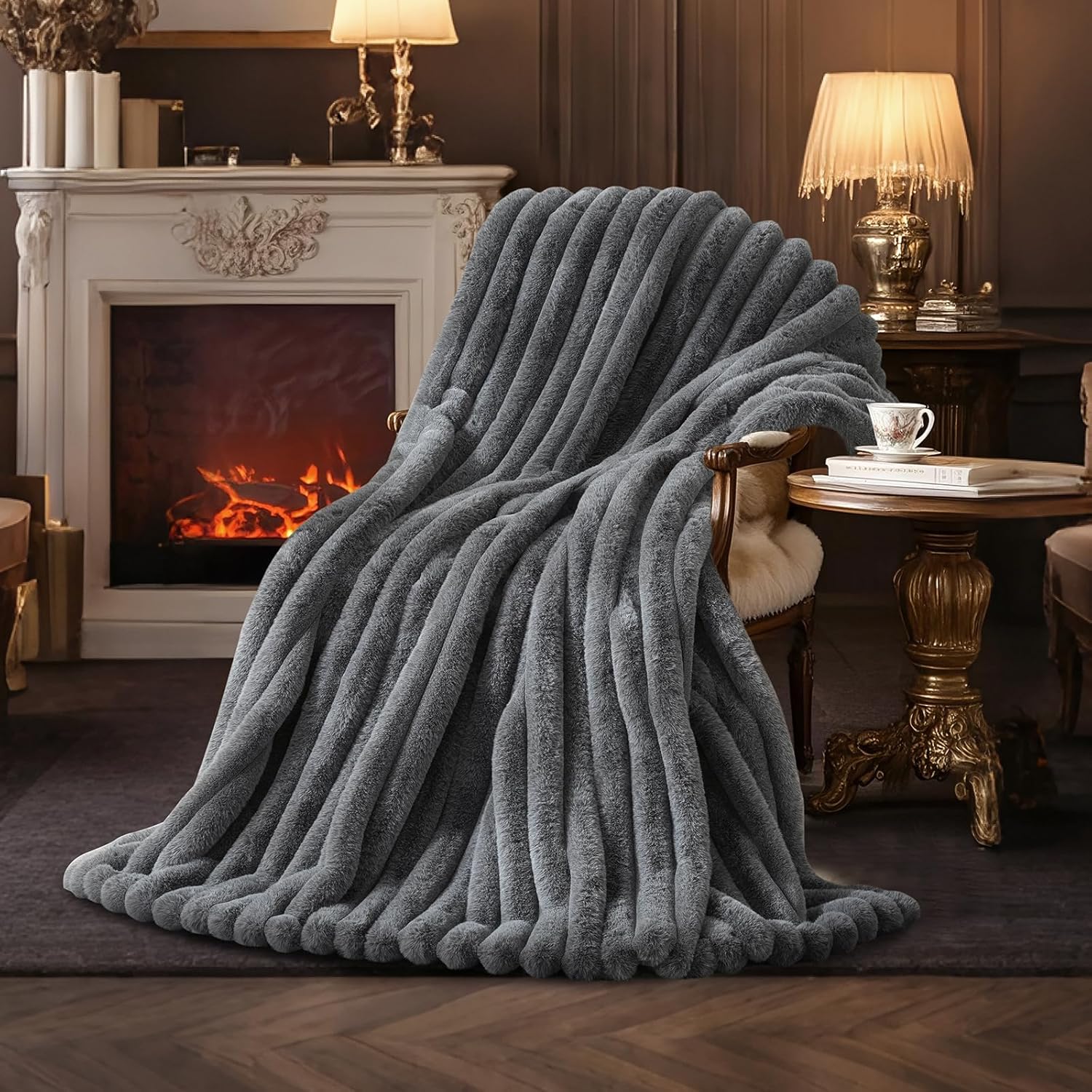Beige Throw Pillow — 55" — Cationic Wolf Gray