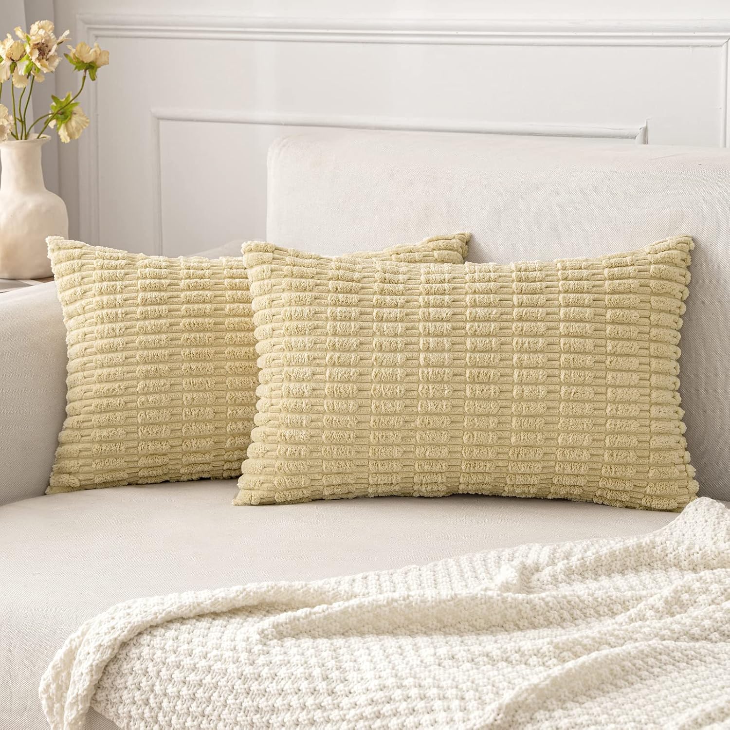 Boho Beige Throw Pillow Cover — 18" — 20" x 12" (Pack of 2)