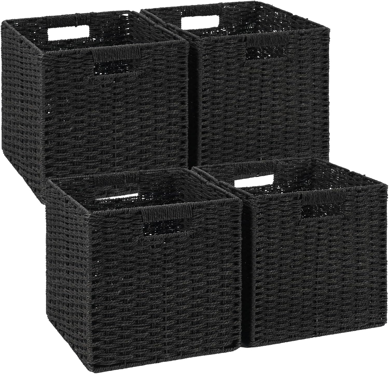 Handwoven Boho Beige Storage Basket — 11x11 — Classic Black