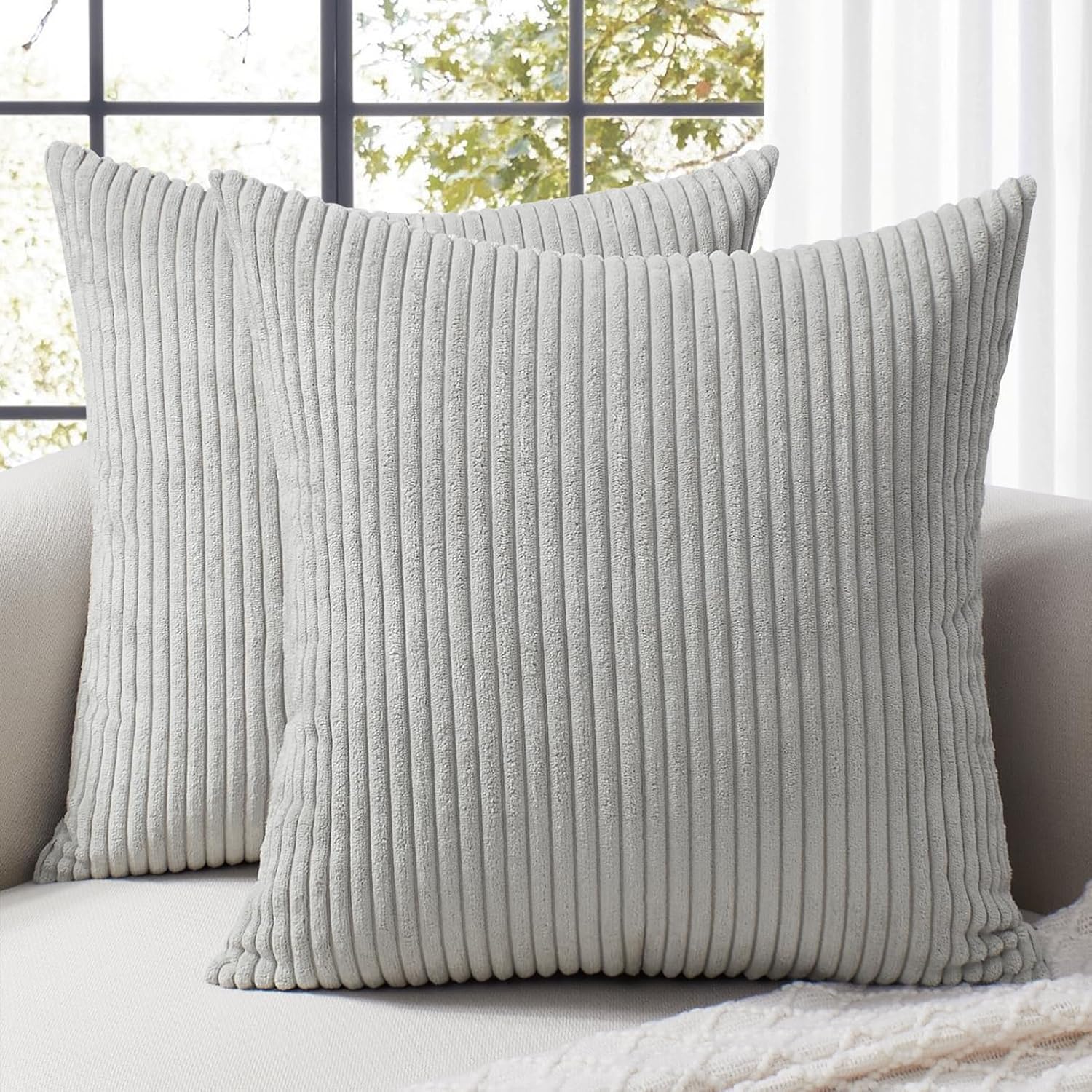 Boho Beige Throw Pillow Cover — 18" — Light Grey