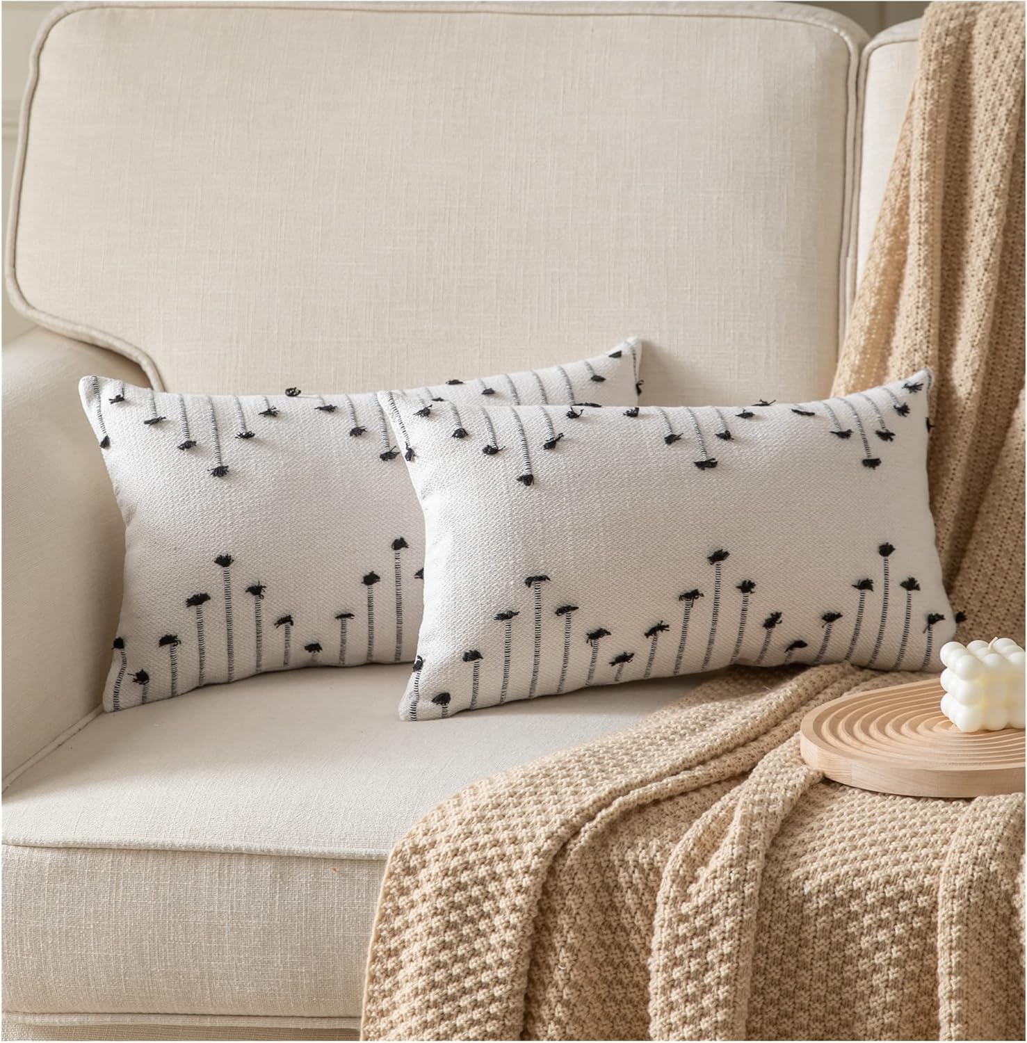 Boho Beige Throw Pillow Cover — 20" — Black Beige