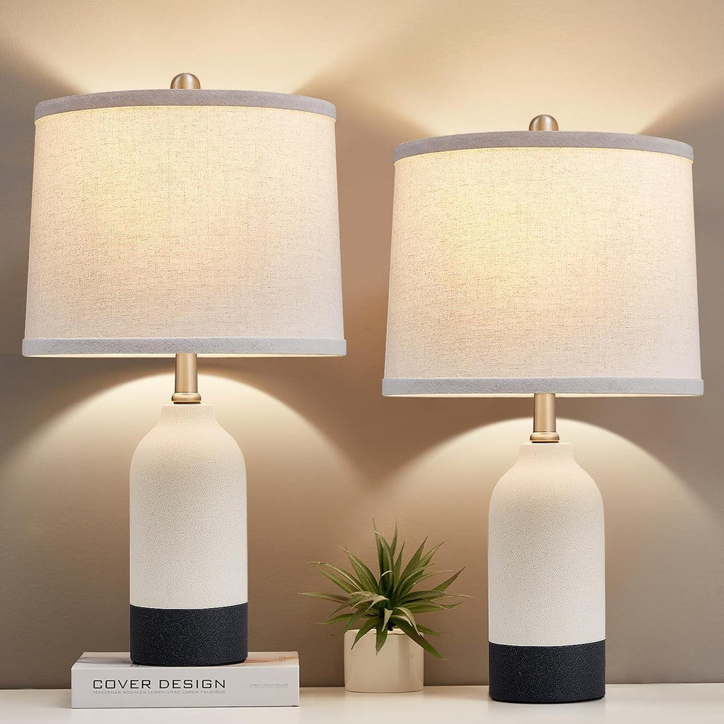 Adjustable Farmhouse Beige Bedside Lamp — 24.8" — Black+White