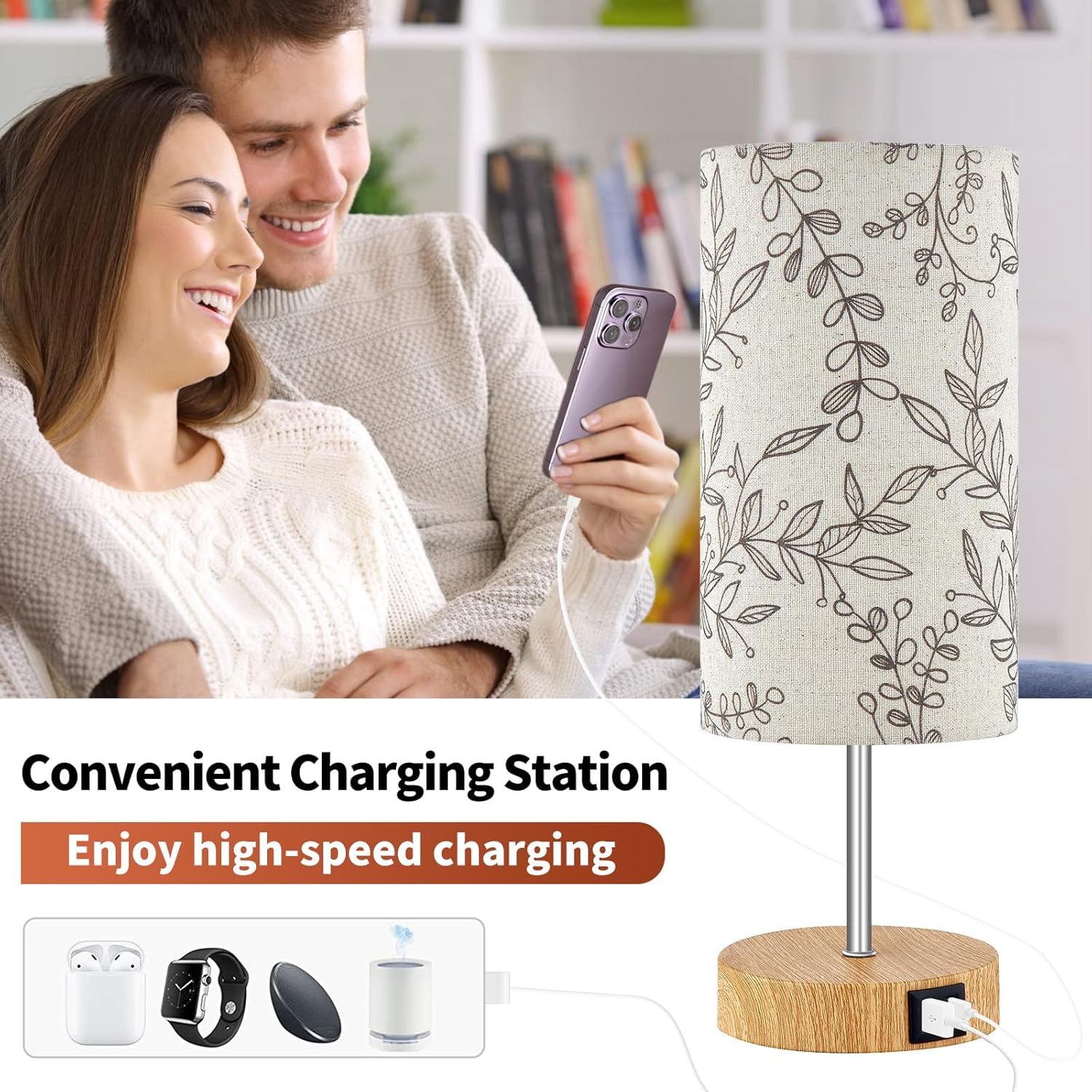 Dimmable Grey Nightstand Lamp - View 2