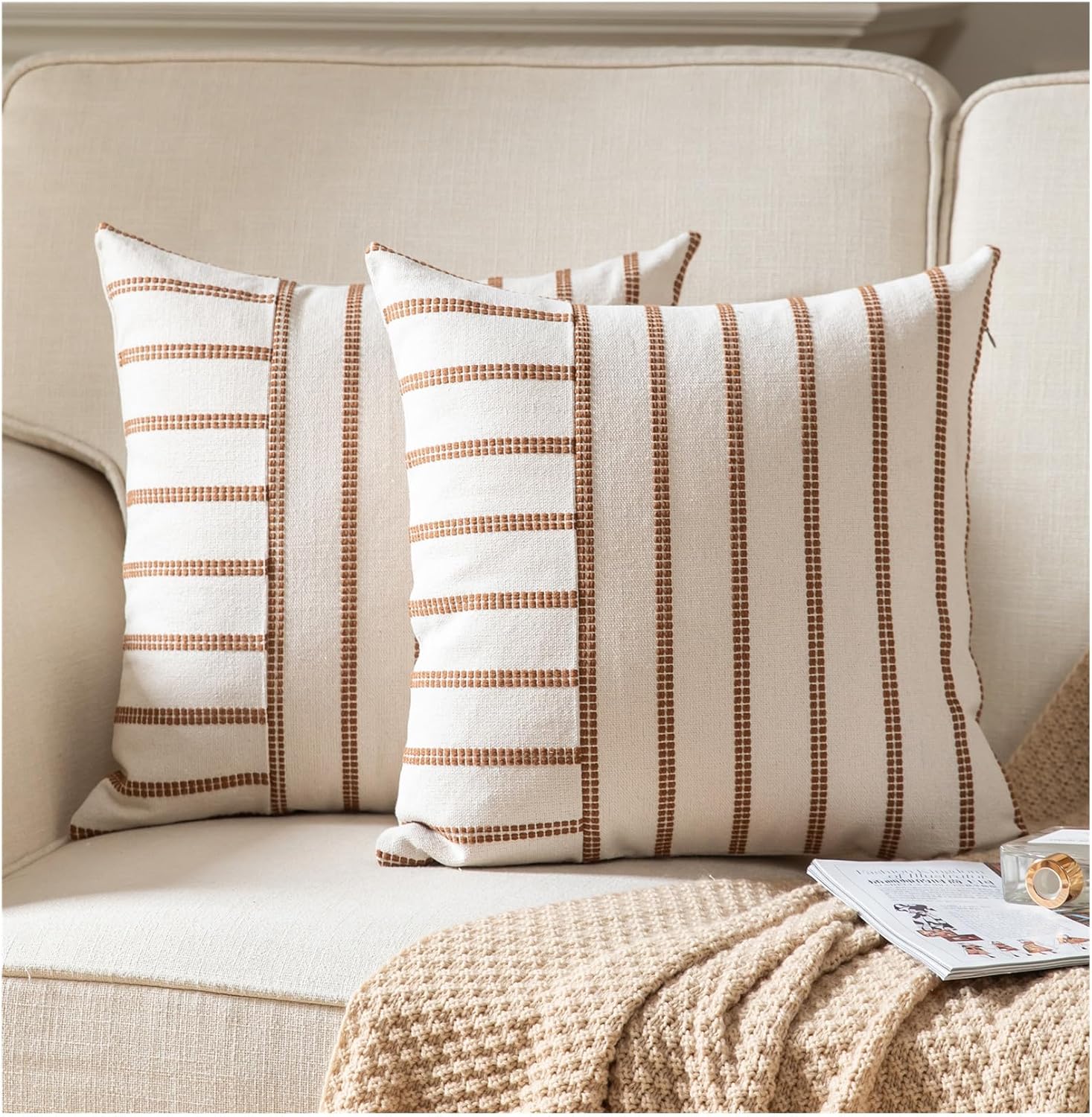 Boho Beige Throw Pillow Cover — 20" — Light Brown
