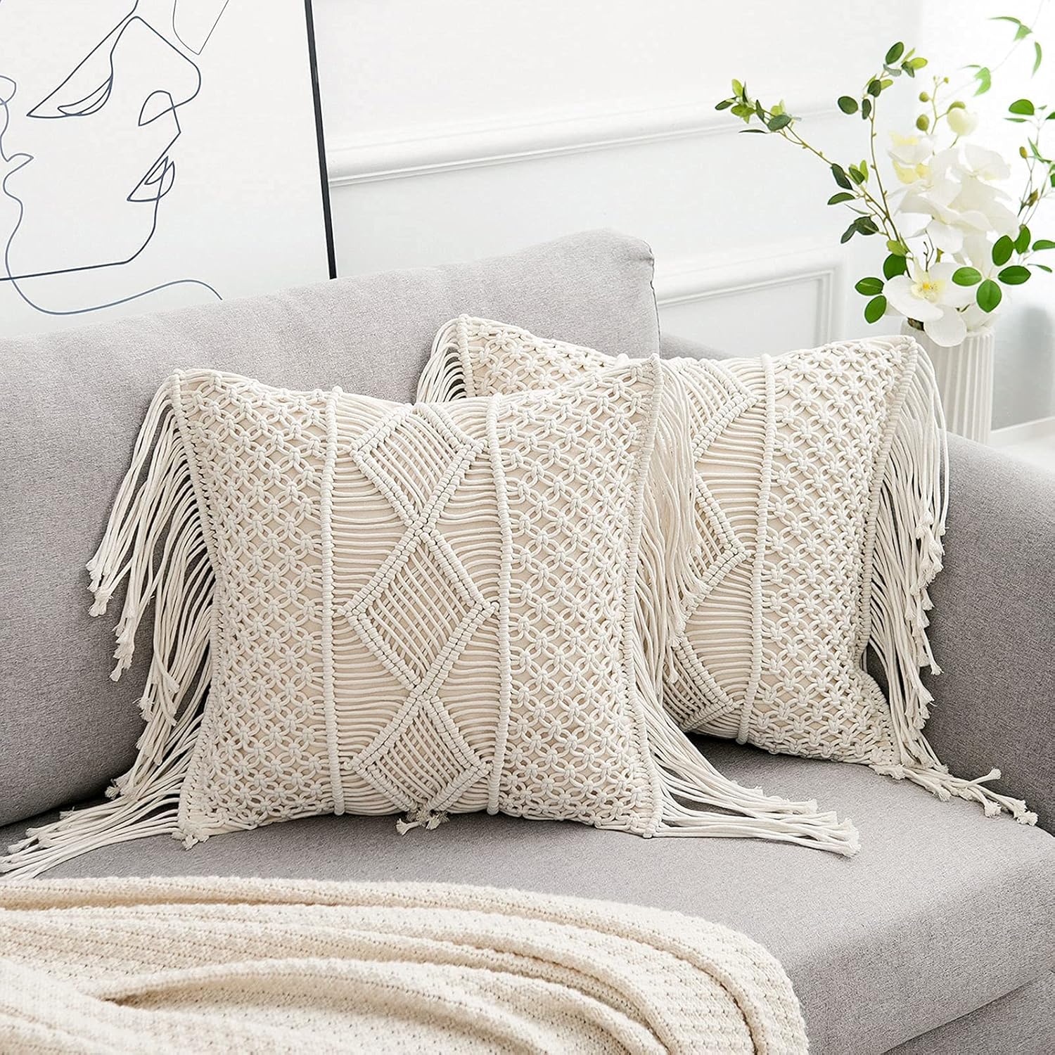 Boho Rattan Throw Pillow Cover — 17" - View 3