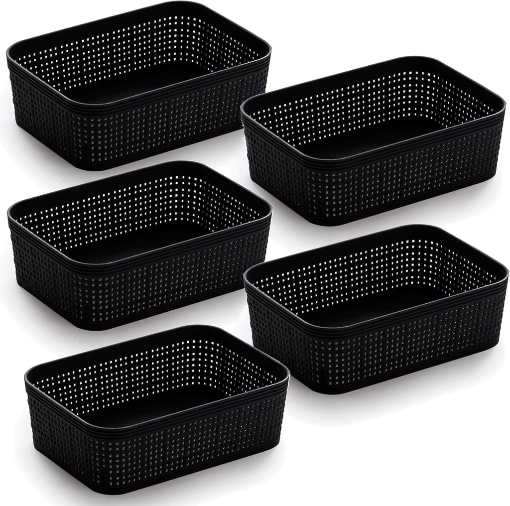 Boho Beige Storage Basket — Black