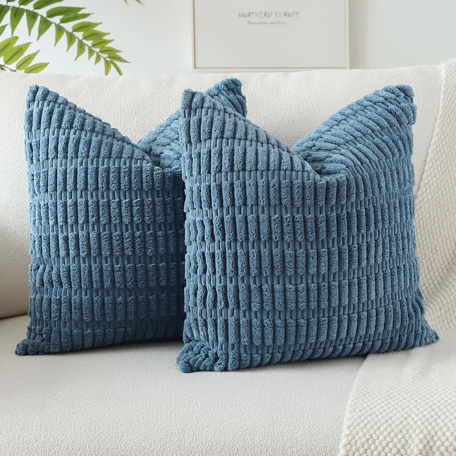 Lumbar Boho Beige Throw Pillow Cover — 24" — Dusty Blue