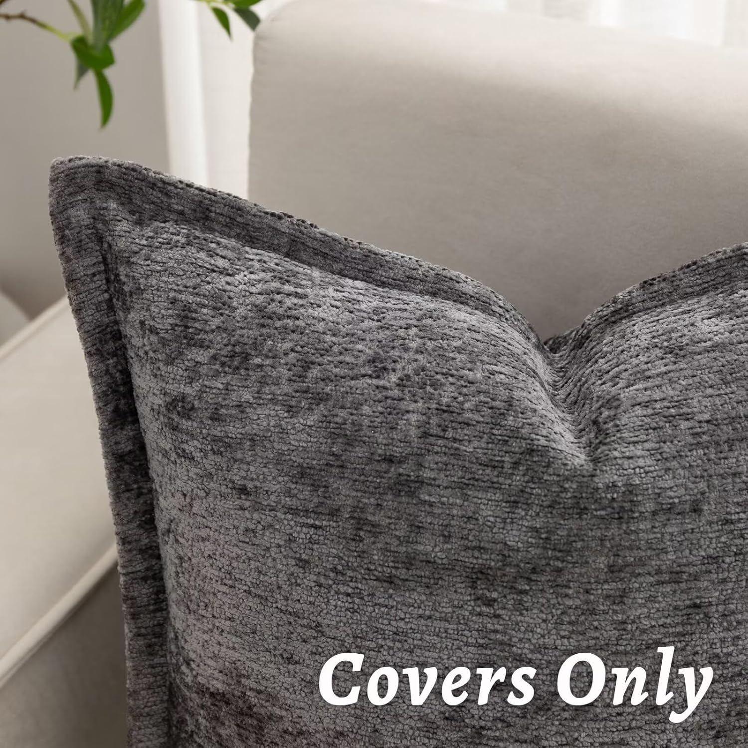 Chenille Boho Beige Throw Pillow Cover — 18" - View 4