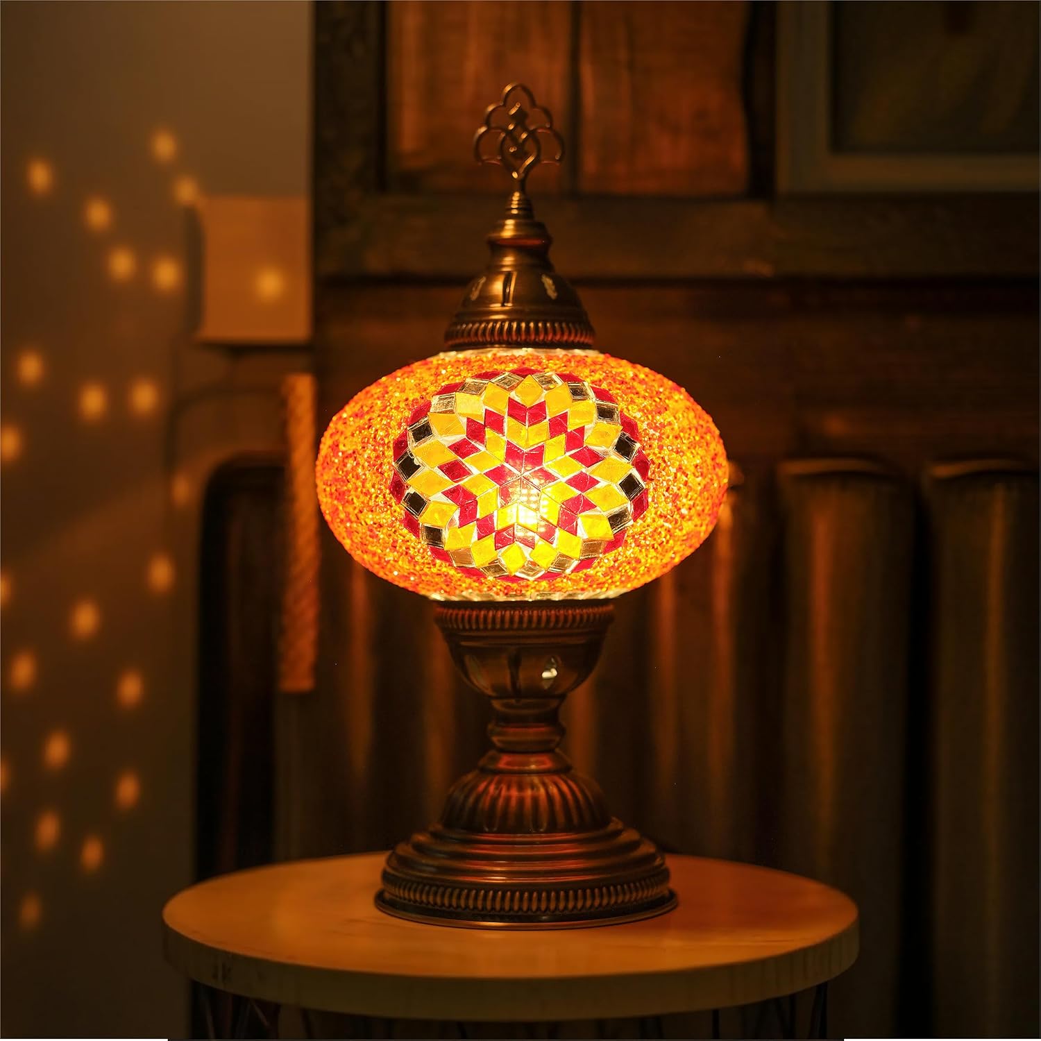 Vintage Boho Blue Desk Lamp — Orange Red-6