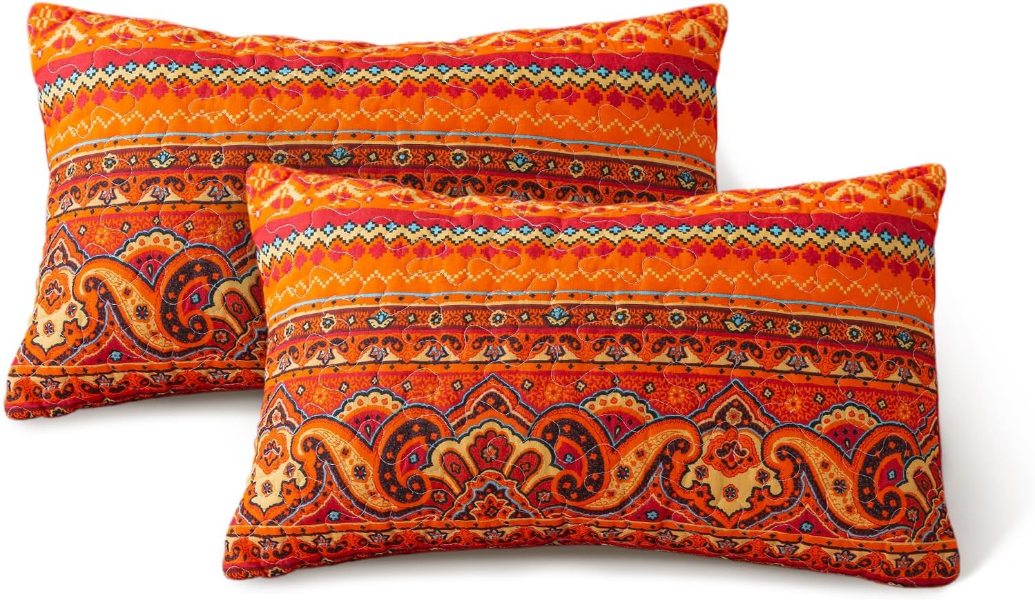 Boho Blue Throw Pillow Cover — 18" — Orange Red