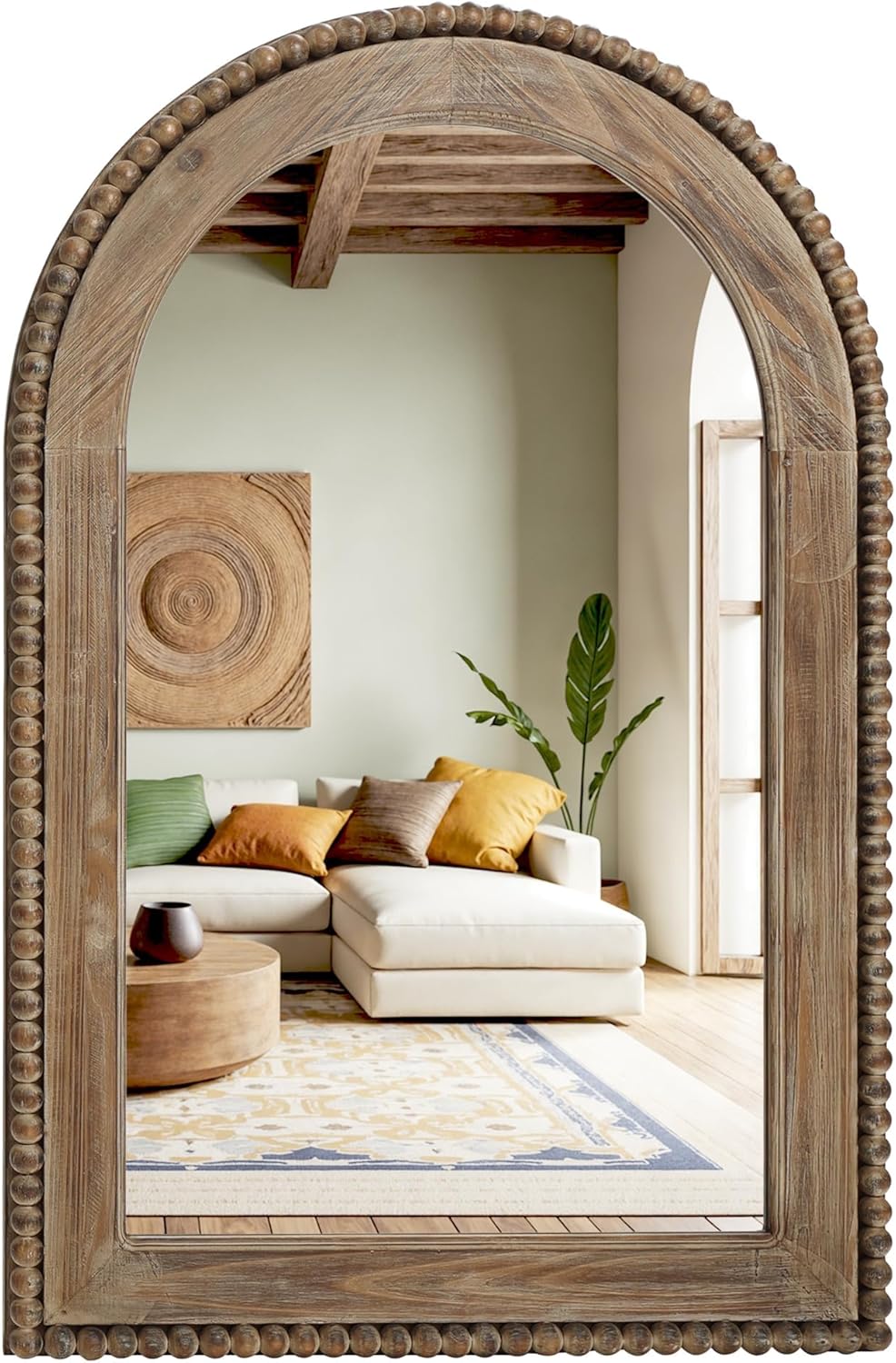 Round Farmhouse Wood Wall Mirror — 25.8" — 40" H Arch