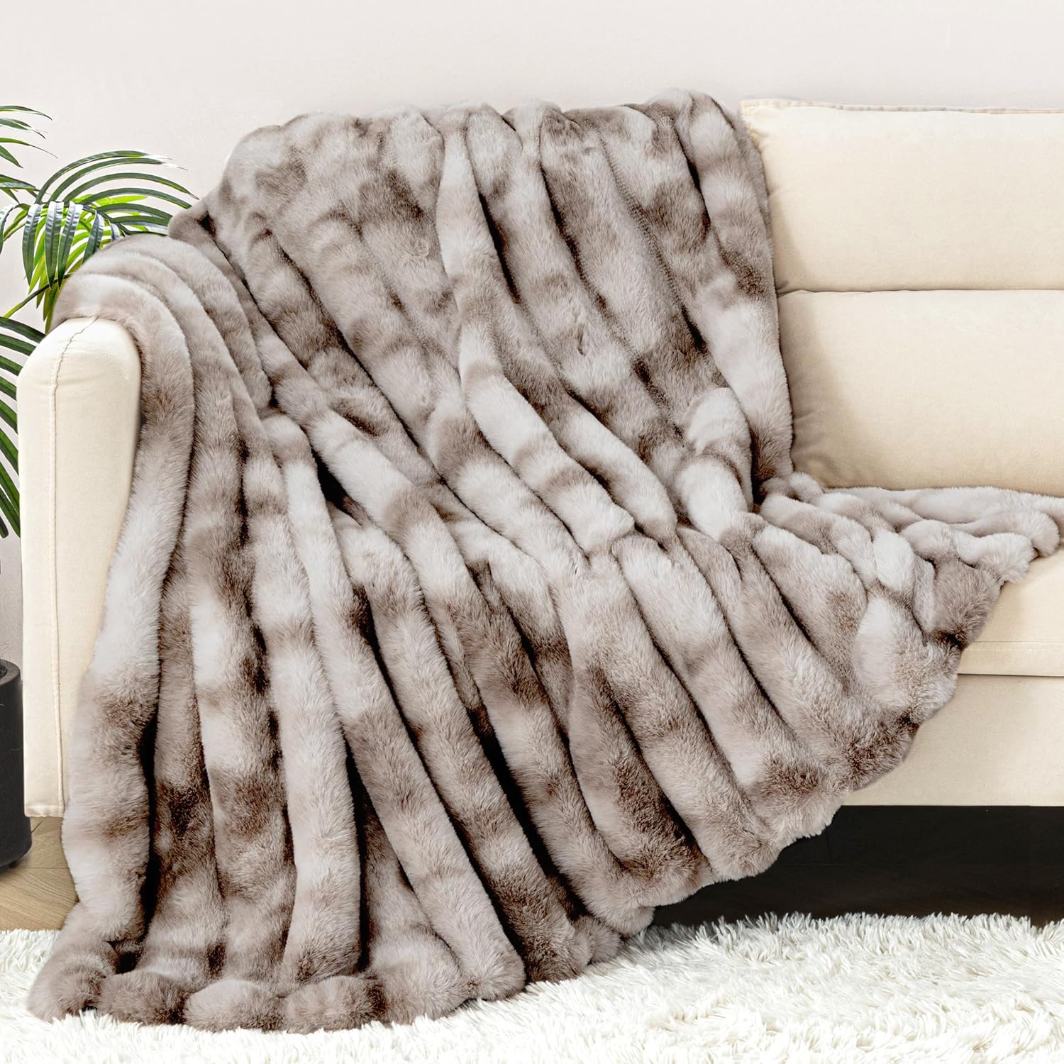 Luxe Beige Throw Pillow — 50" — Tie-dye Coffee