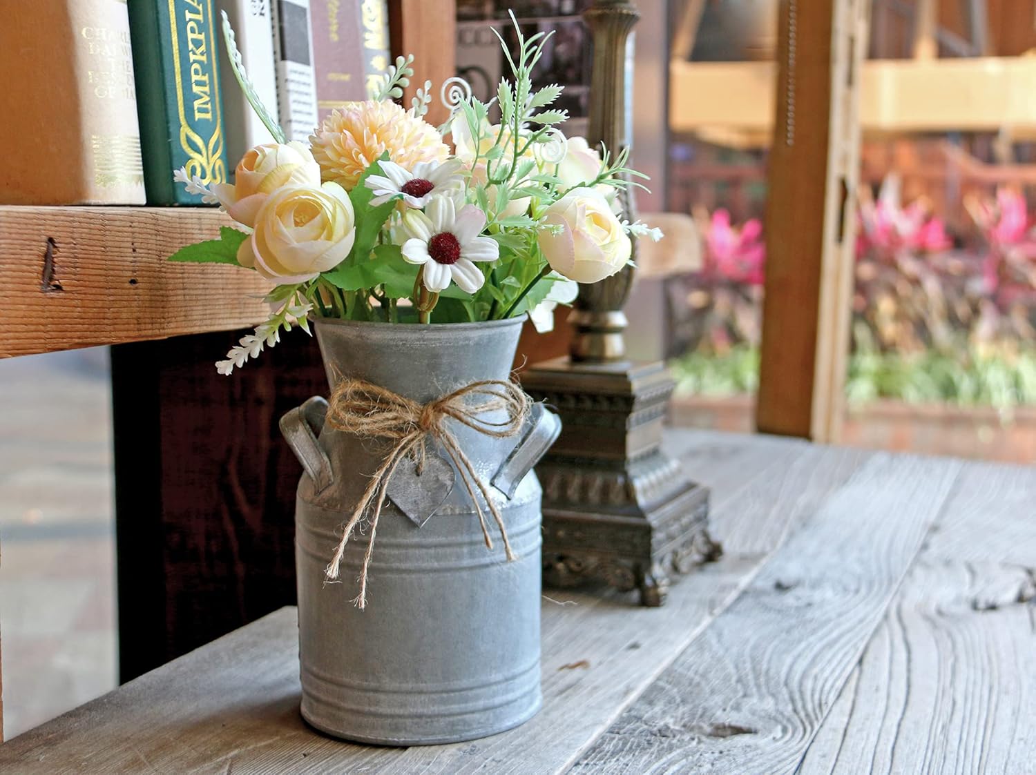 Vintage Farmhouse Metal Flower Vase — 7.2" - View 2