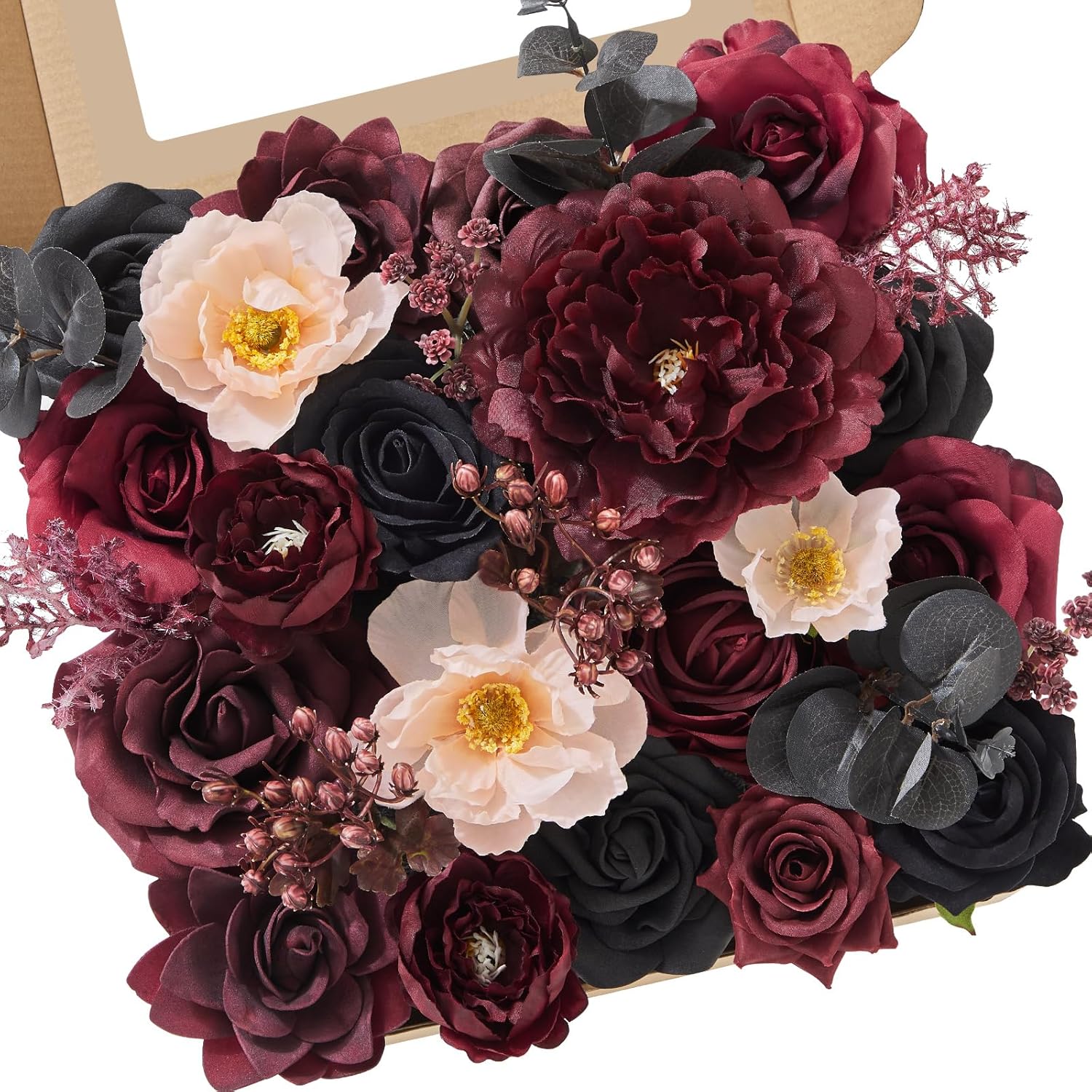 Beige Artificial Flowers — Black Red