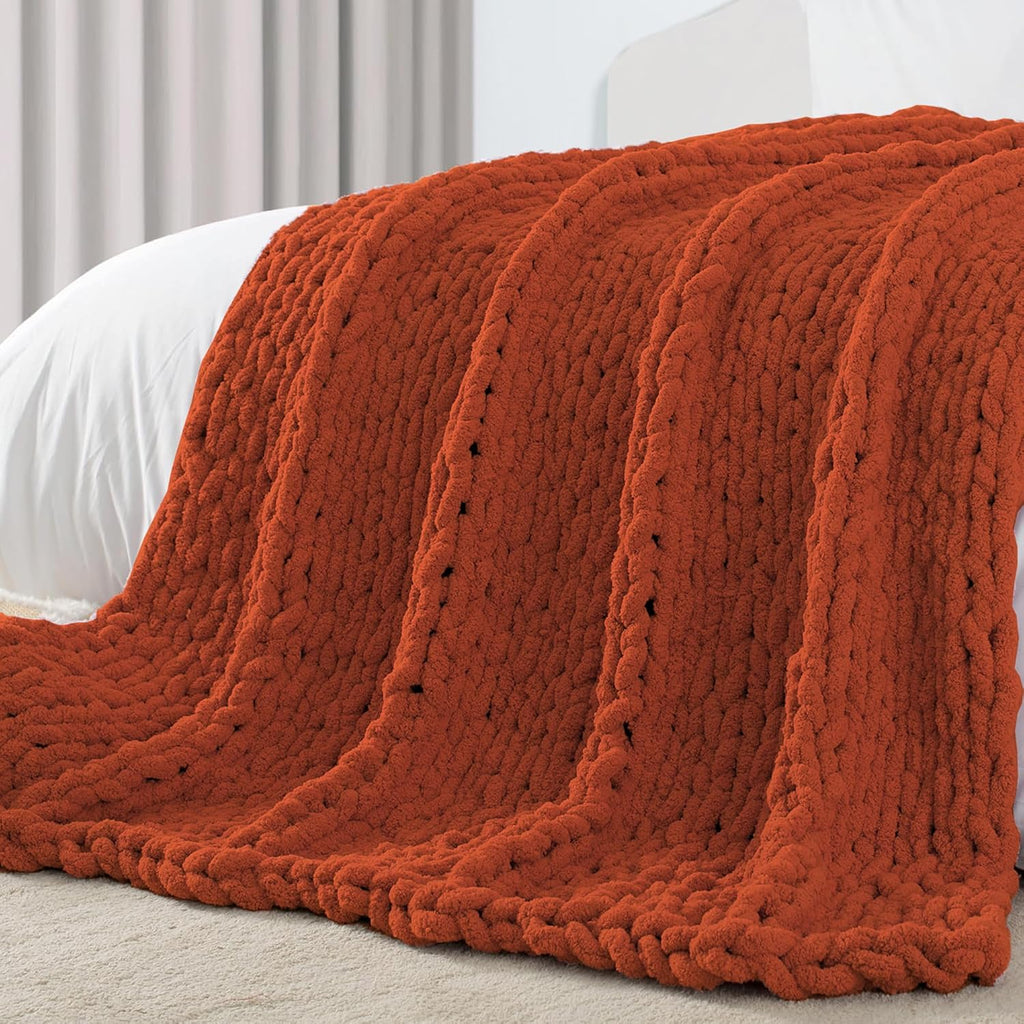 Knit Boho Beige Throw Pillow — 50" — Rust