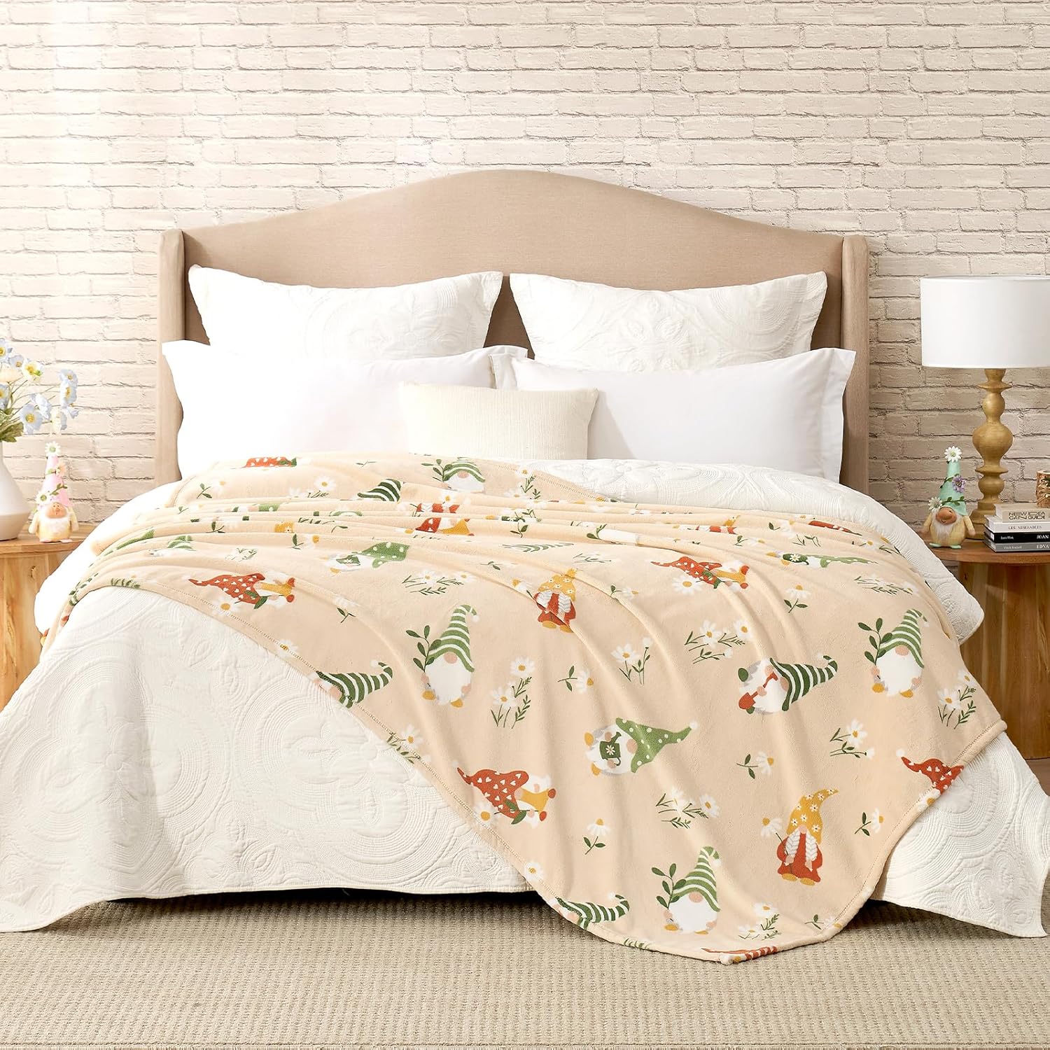 Beige Throw Pillow — 50" — Spring Gnome Beige