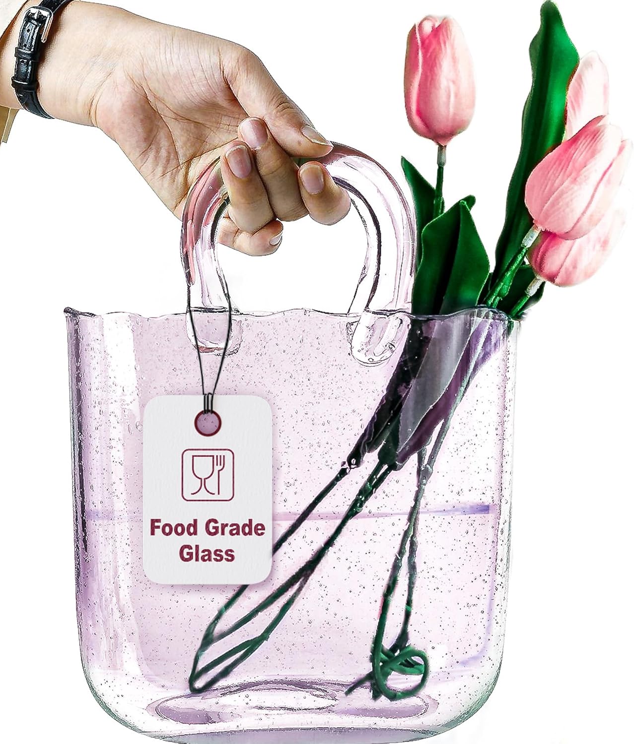 Blue Flower Vase — 10" — Pink