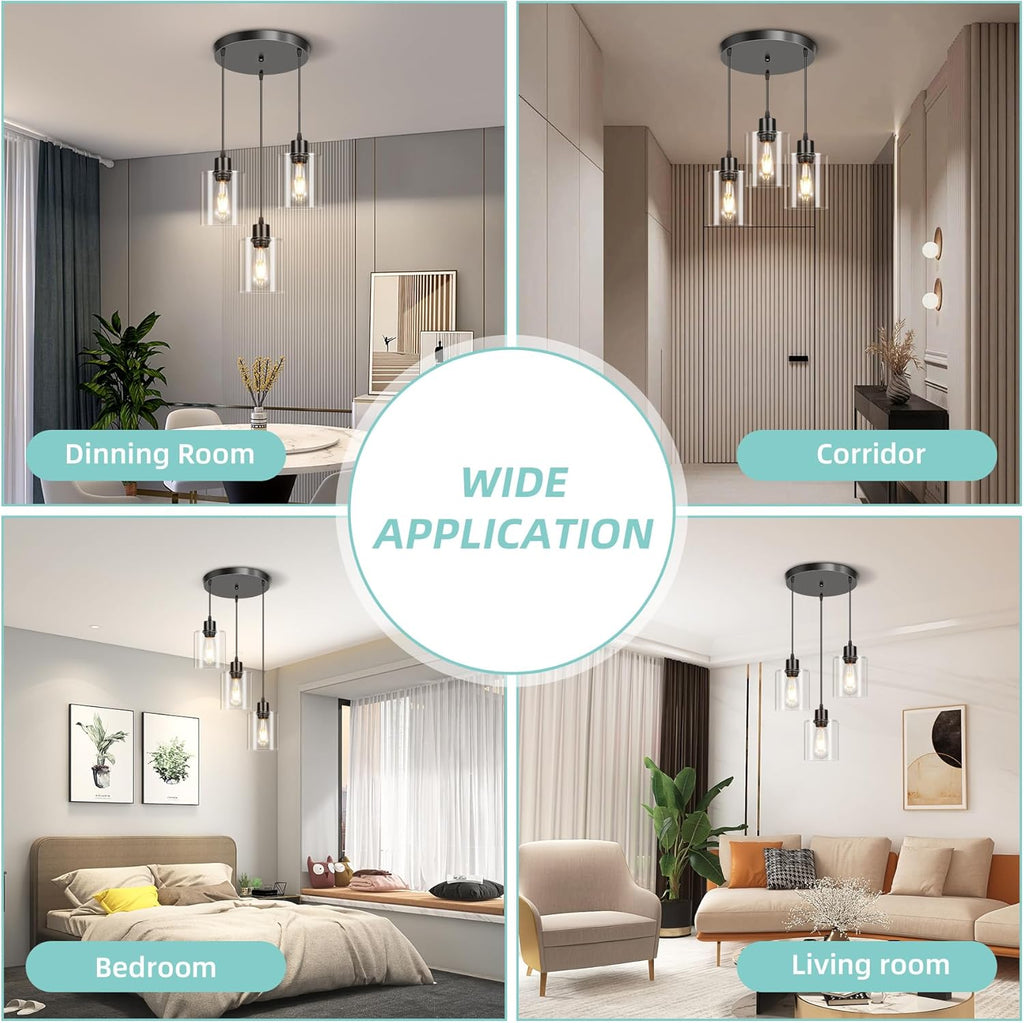 Modern Black Pendant Light — 3-Light - View 3