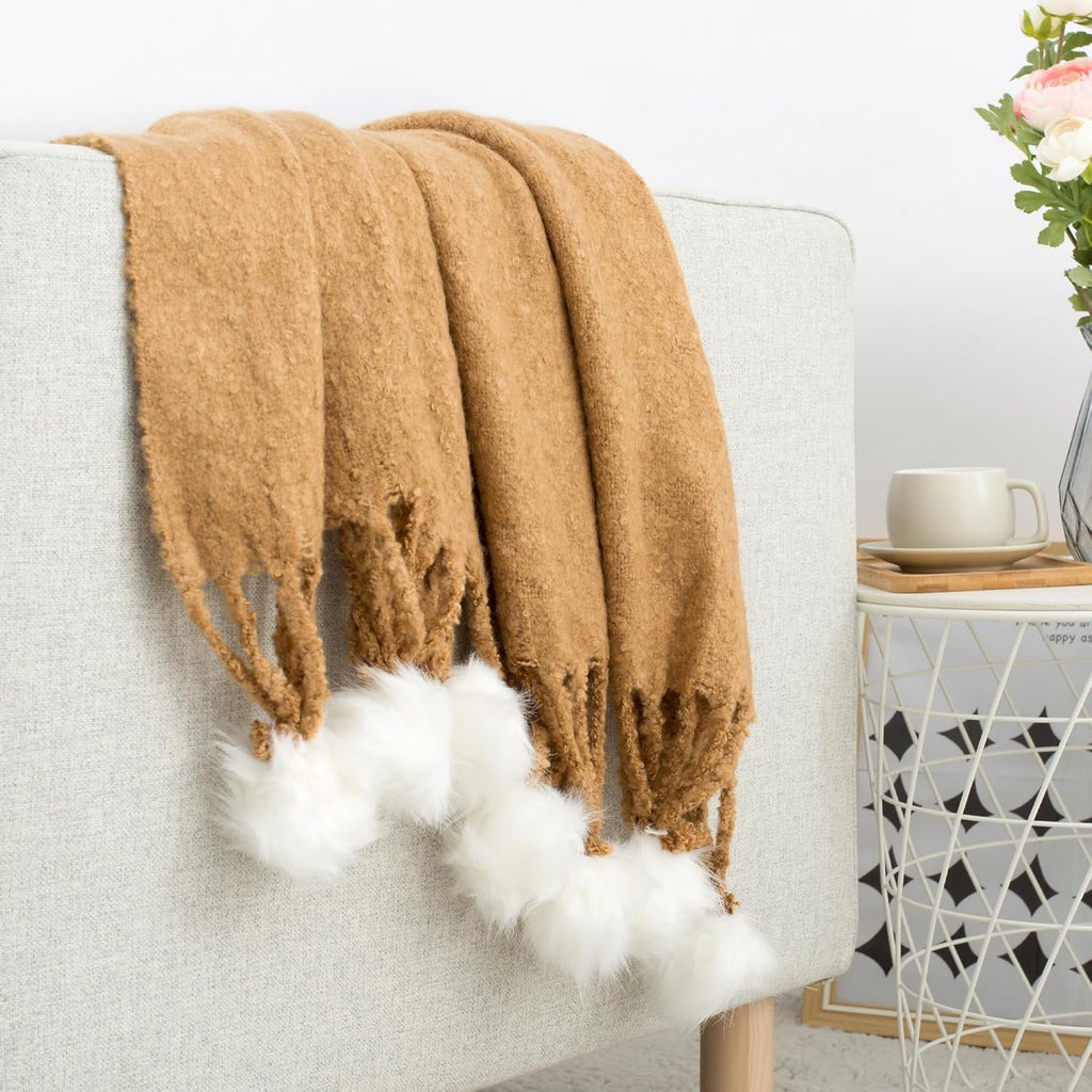 Pom Pom Farmhouse Blue Throw Pillow — 60" - View 8