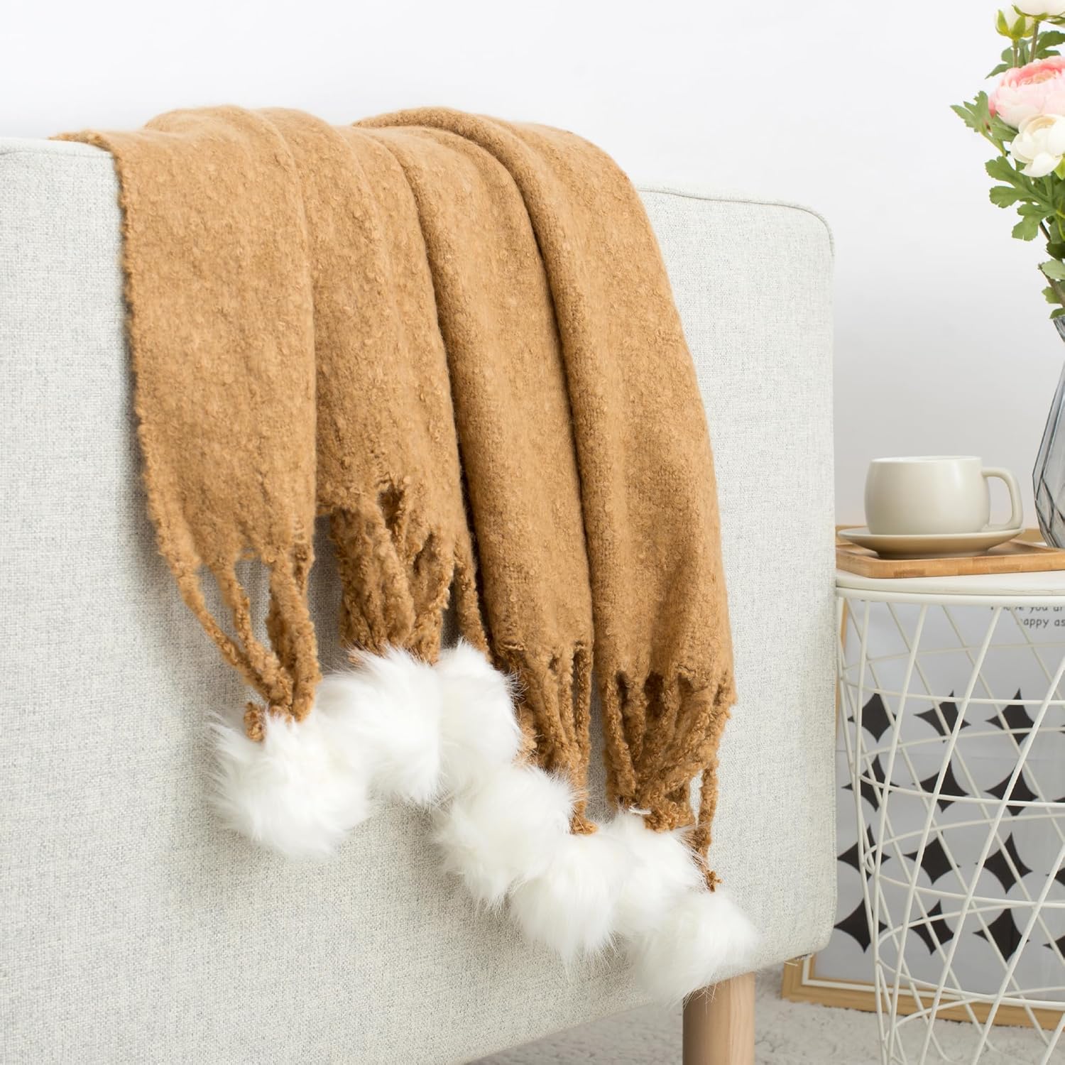 Pom Pom Farmhouse Blue Throw Pillow — 60" - View 8