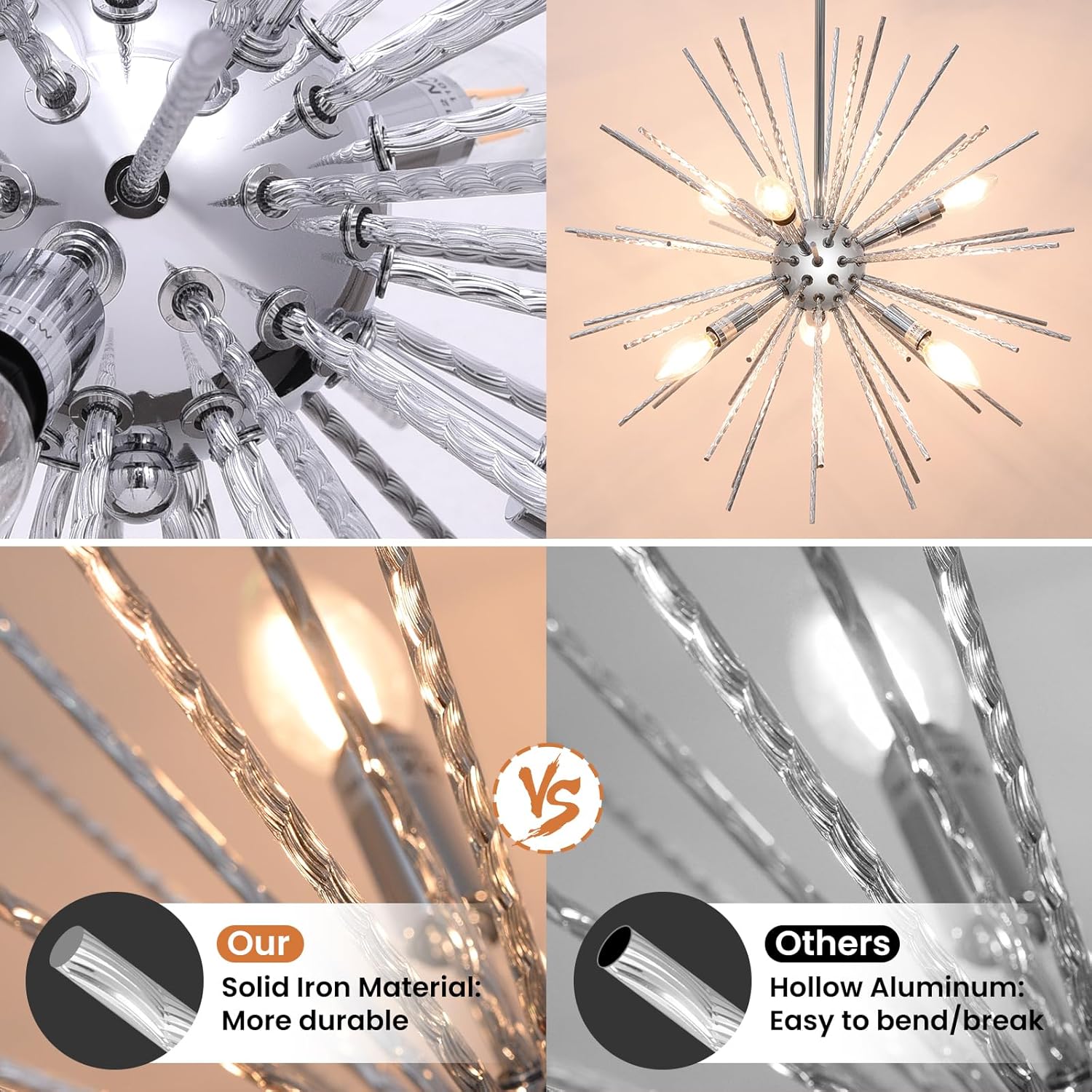 Modern Metal Chandelier — 6-Light - View 5