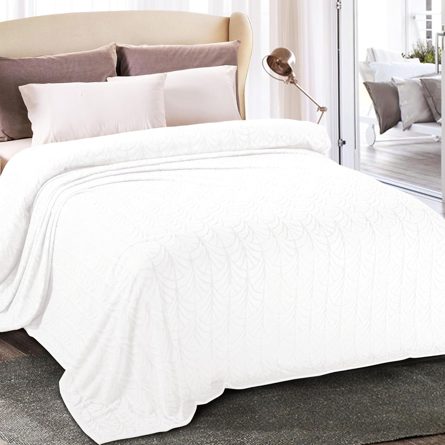Velvet Luxe Beige Throw Pillow — 50" — White